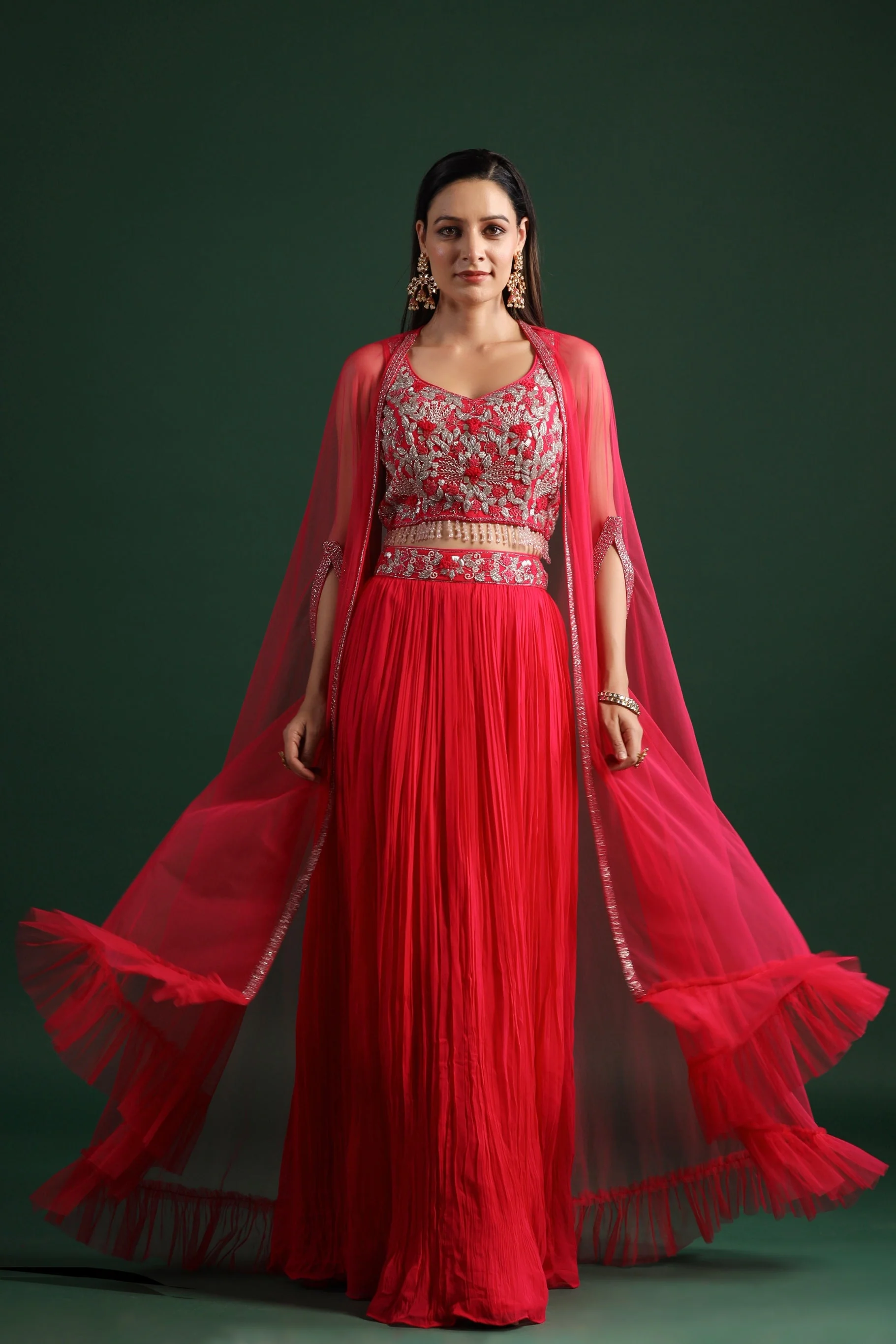 Festive Pink Embellished Cape Set - Image 3