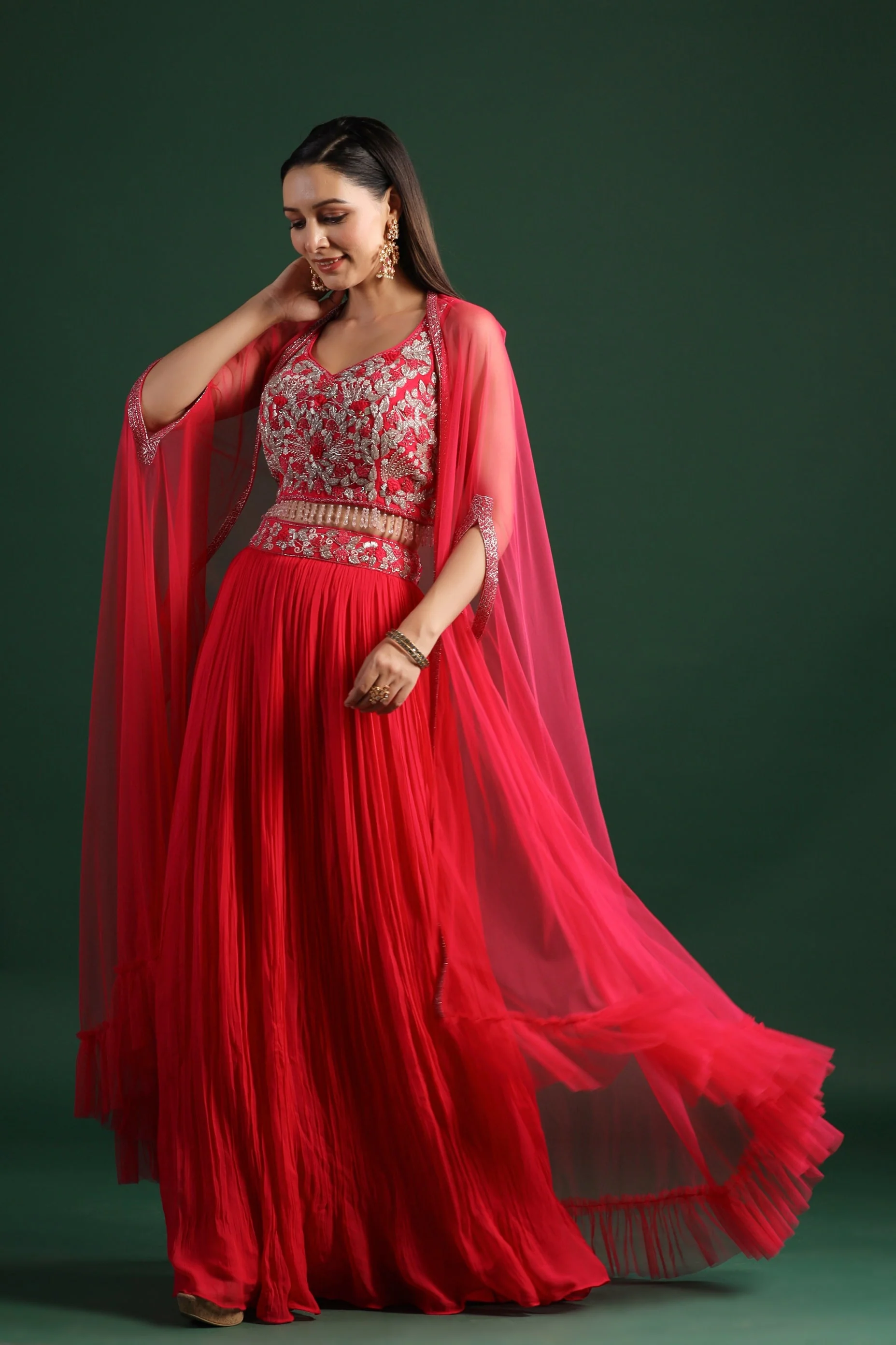 Festive Pink Embellished Cape Set - Image 4
