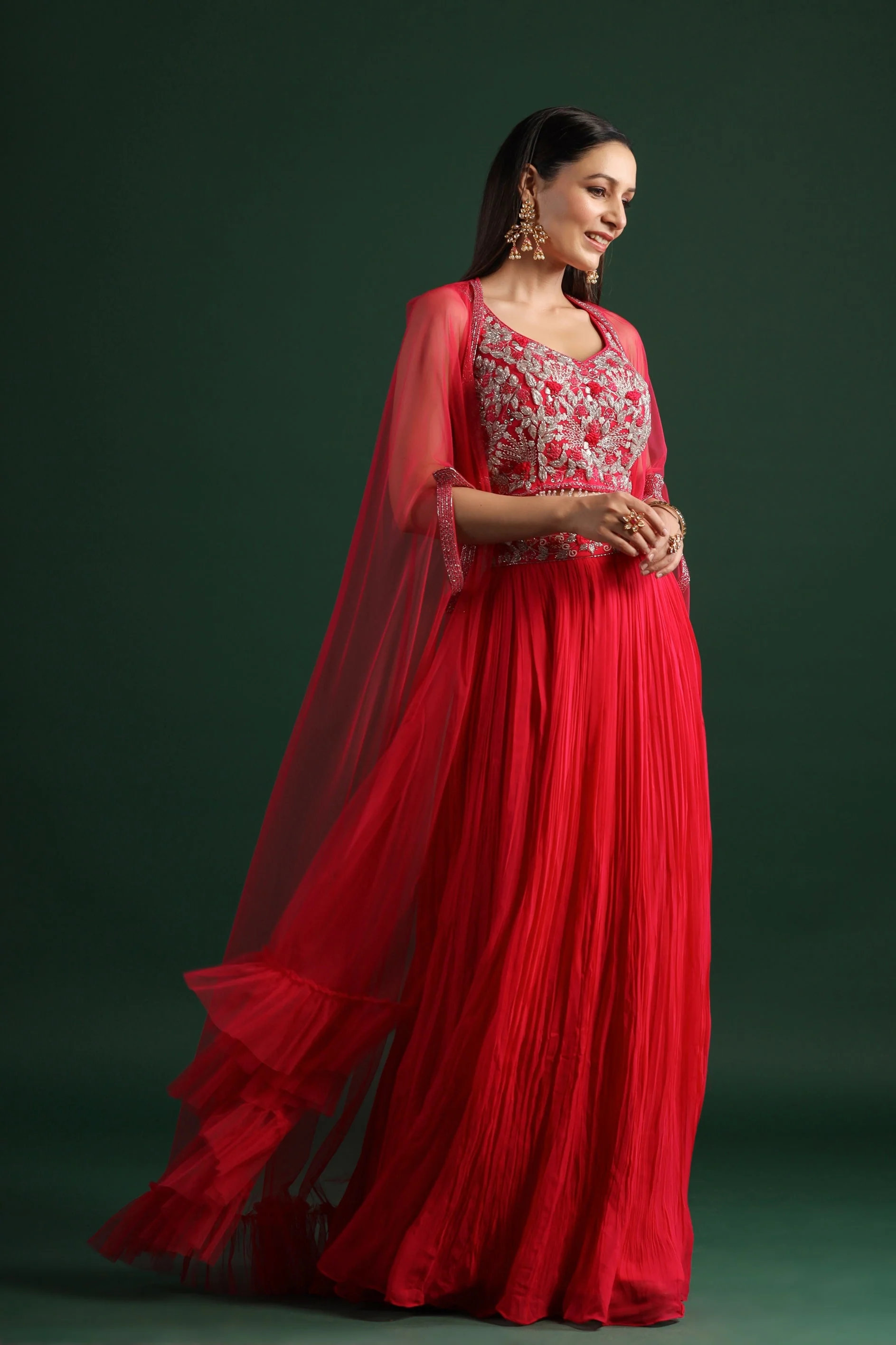 Festive Pink Embellished Cape Set - Image 5