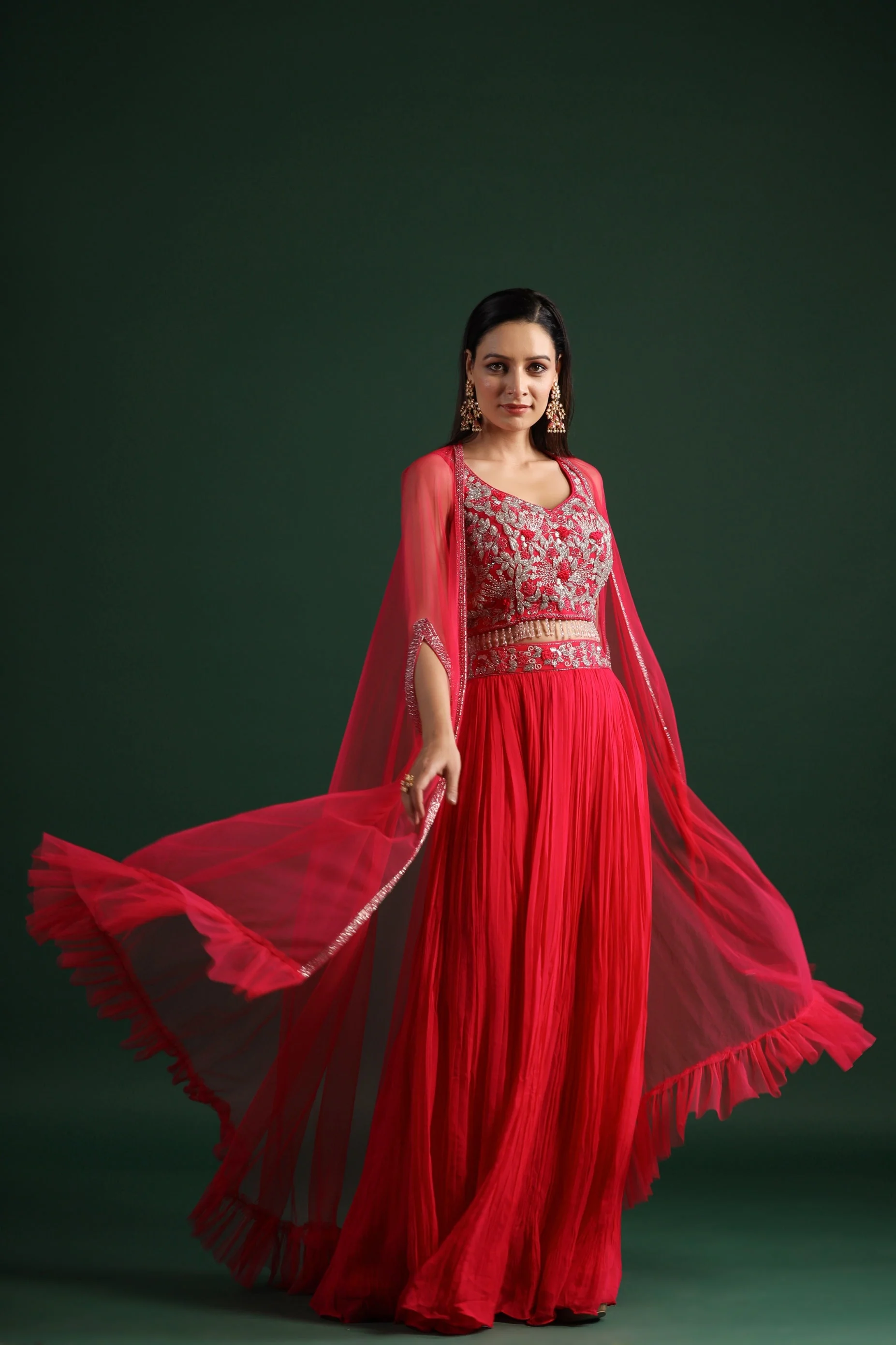 Festive Pink Embellished Cape Set - Image 6