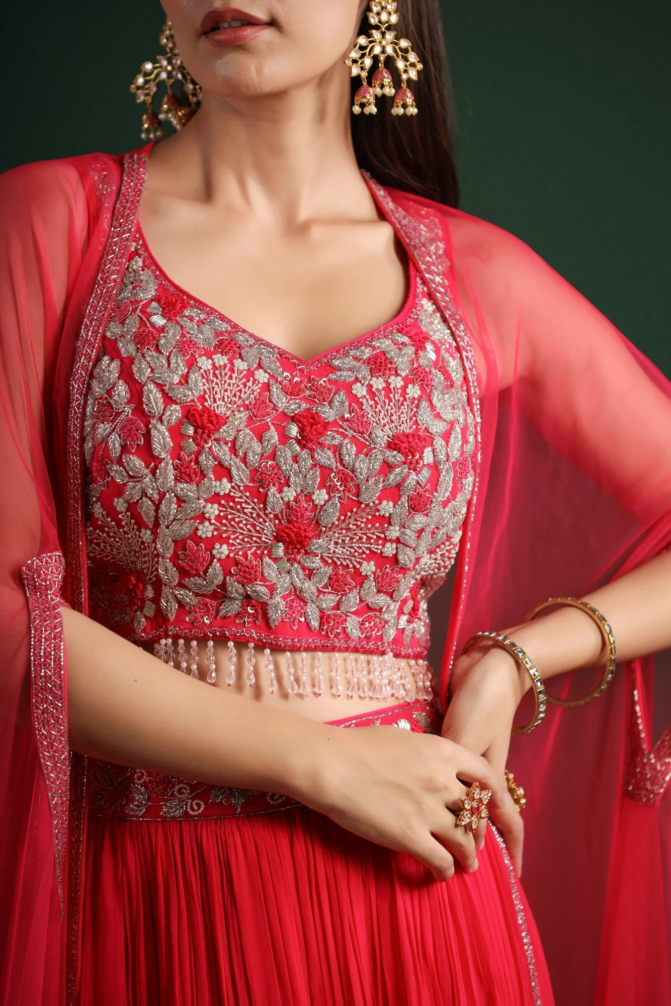 Festive Pink Embellished Cape Set - Image 7