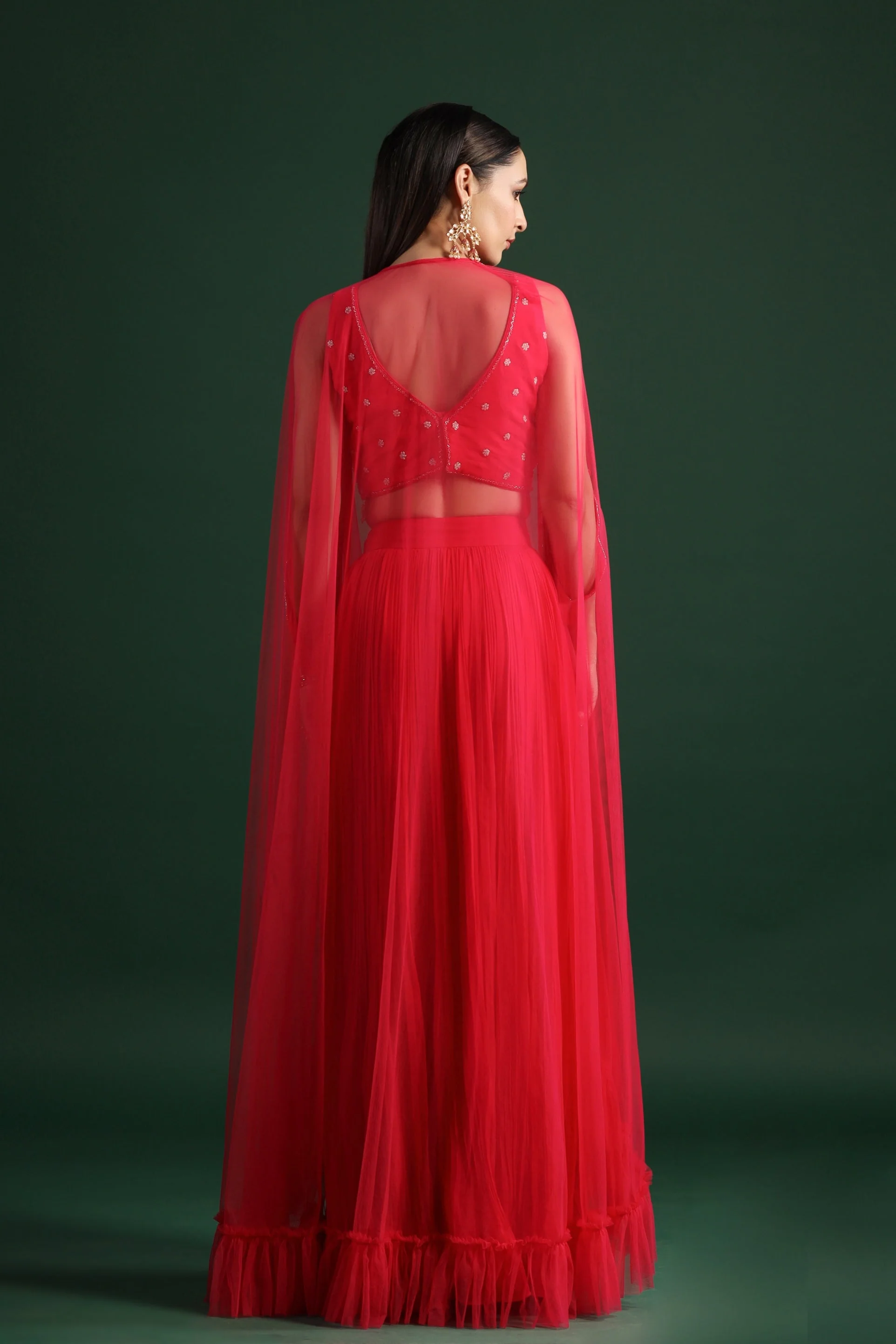 Festive Pink Embellished Cape Set - Image 8