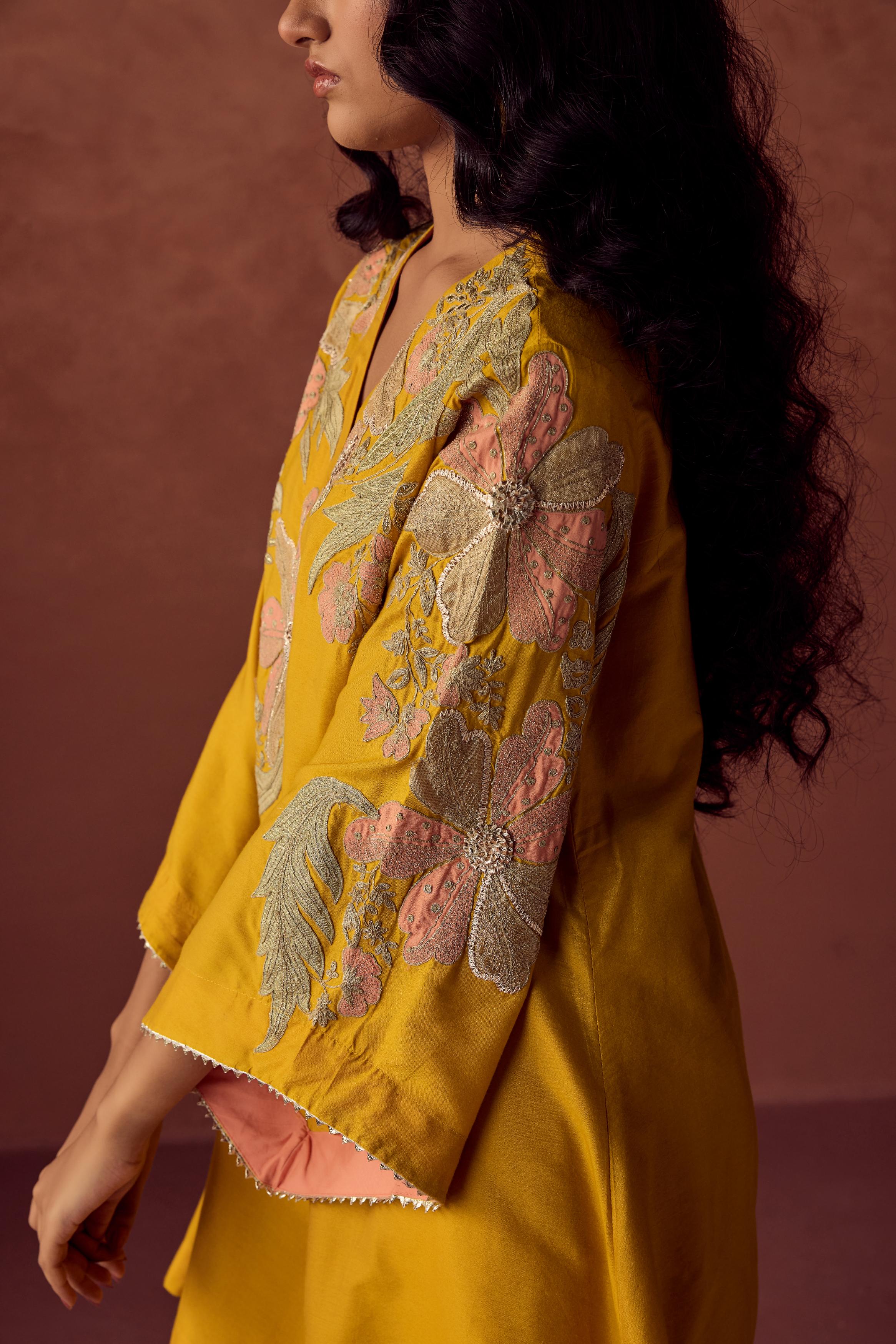 Festive Yellow Embellished Chanderi Dola Silk Co-Ord Set - Image 3