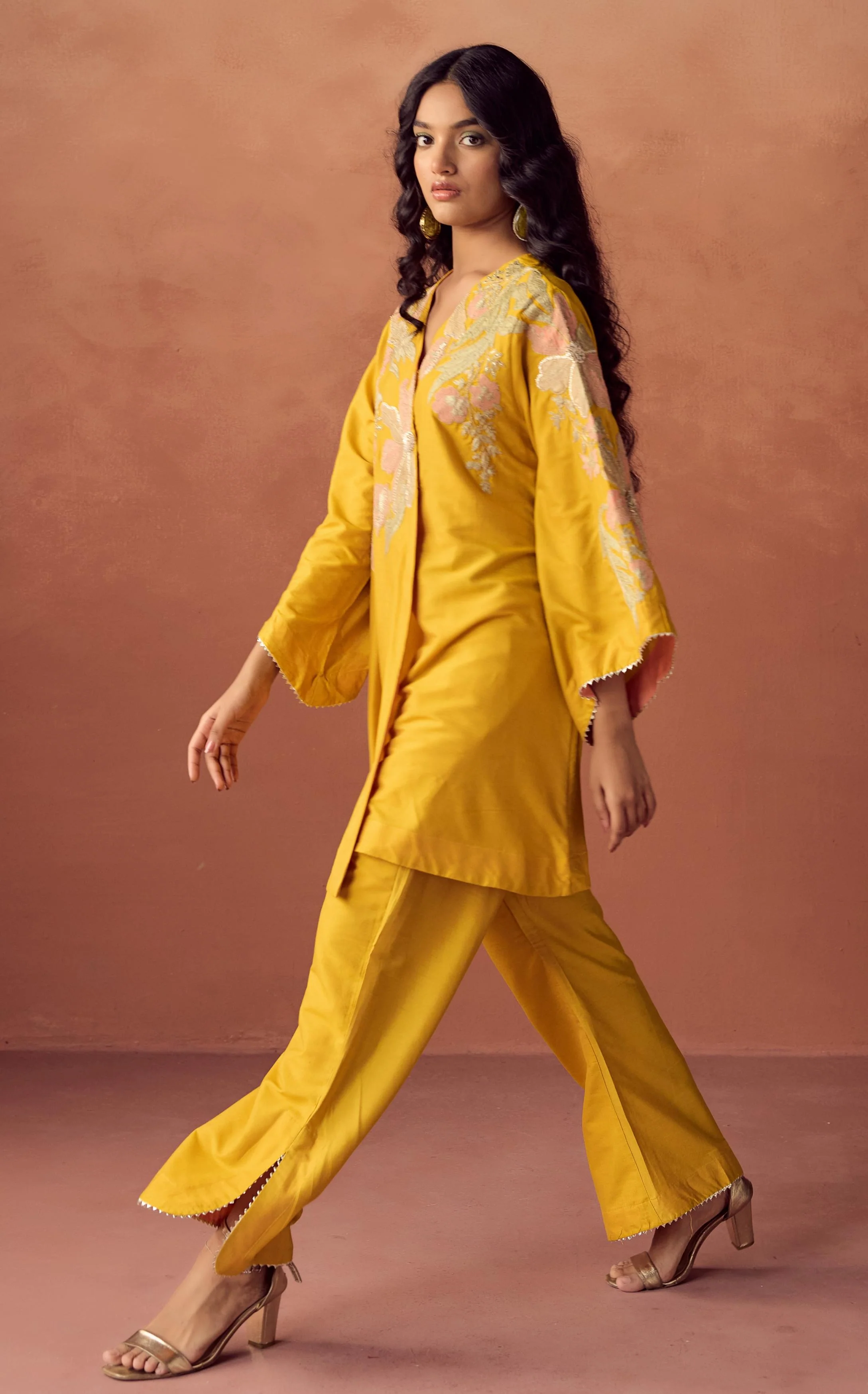Festive Yellow Embellished Chanderi Dola Silk Co-Ord Set - Image 4