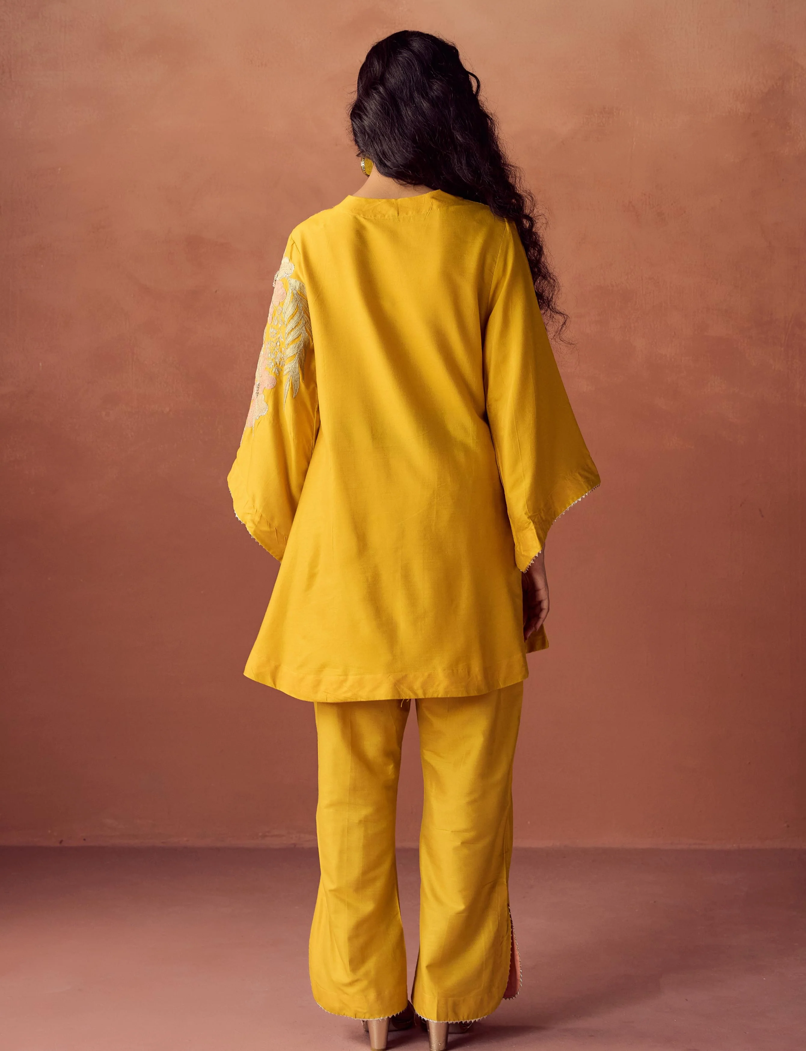 Festive Yellow Embellished Chanderi Dola Silk Co-Ord Set - Image 6