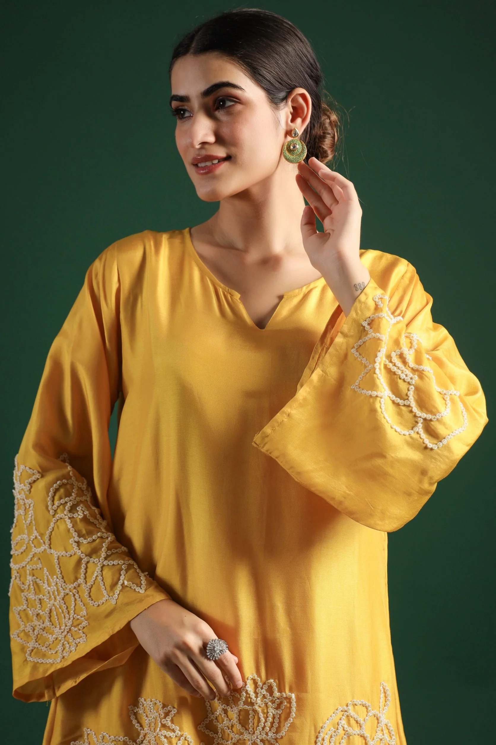 Festive Yellow Embellished Palazzo Set - Image 2