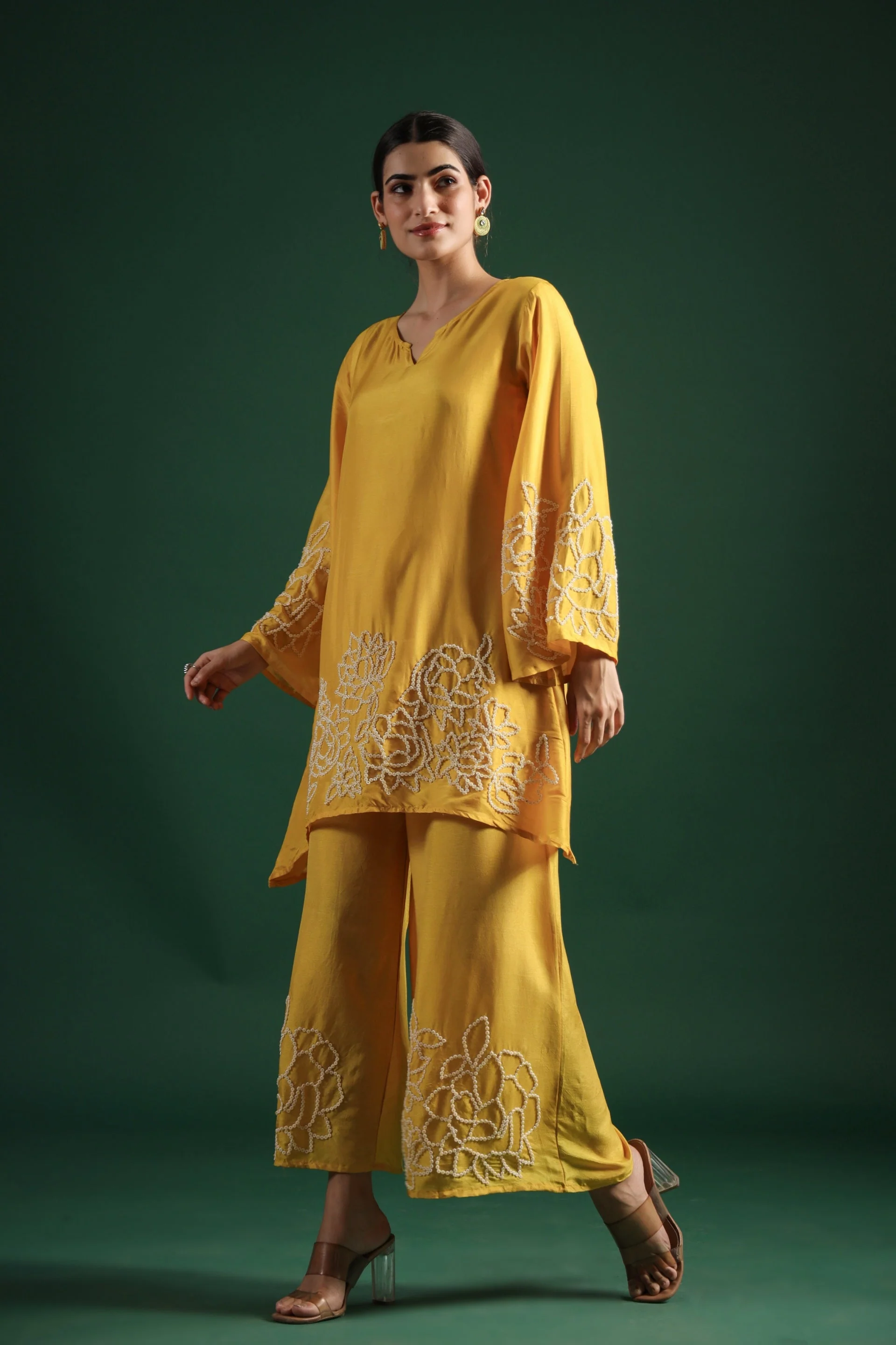 Festive Yellow Embellished Palazzo Set - Image 3