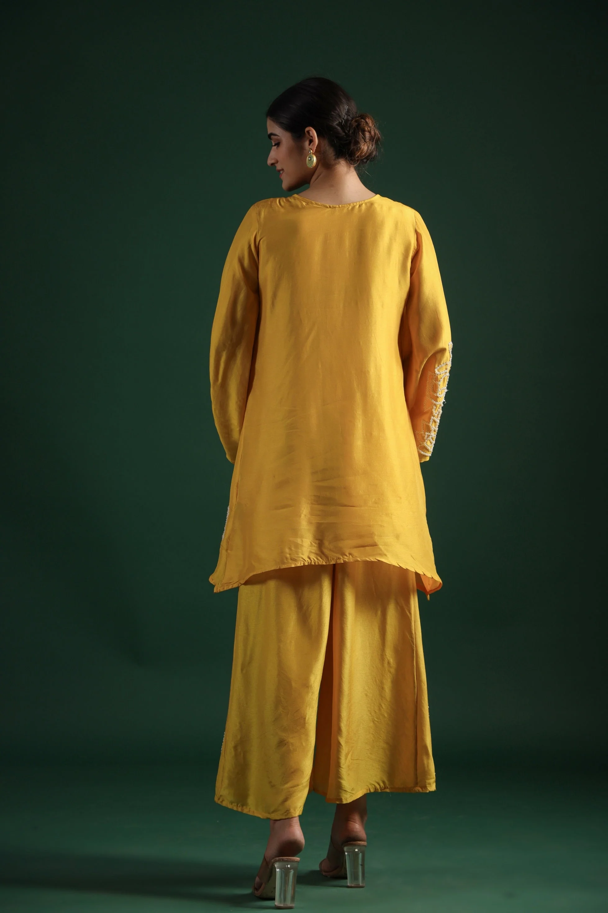 Festive Yellow Embellished Palazzo Set - Image 4