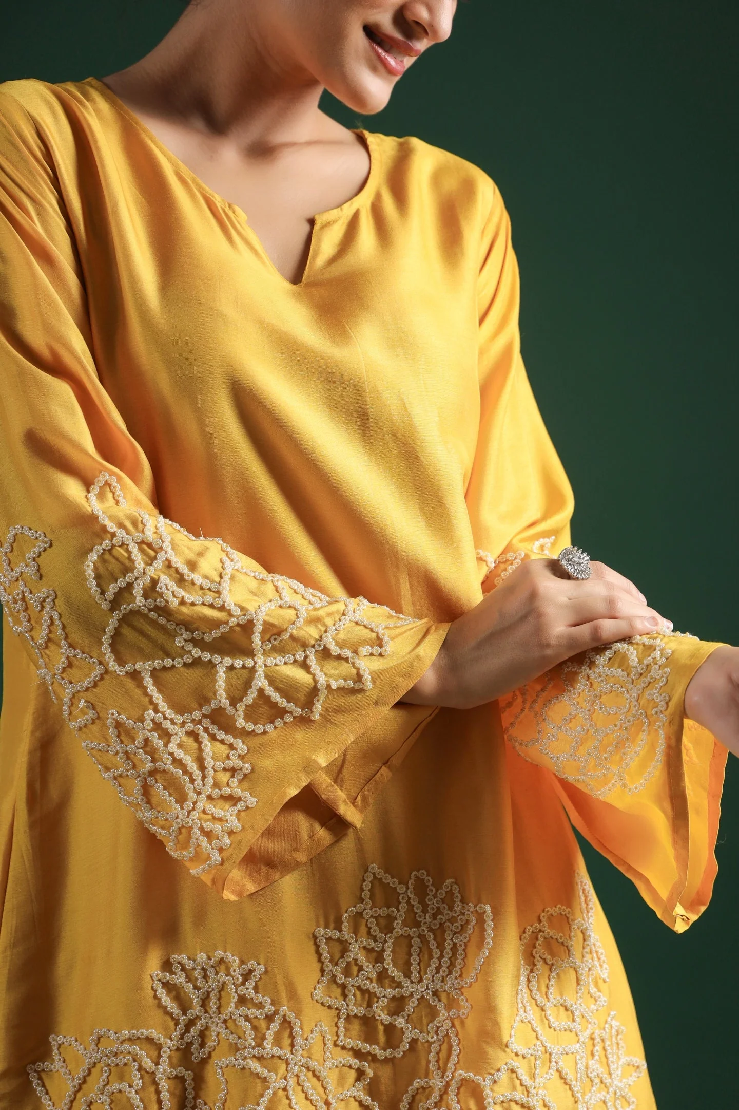 Festive Yellow Embellished Palazzo Set - Image 5