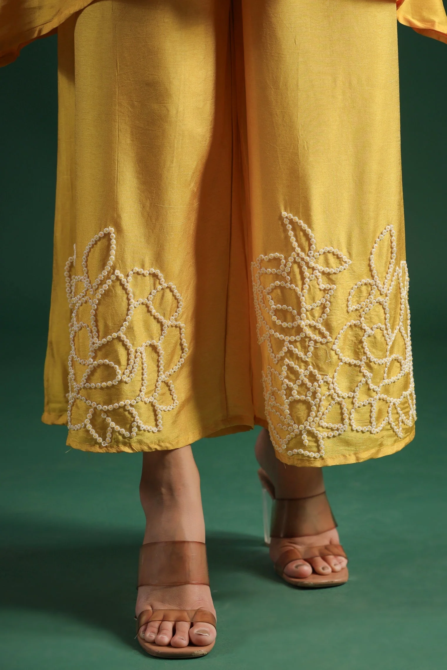 Festive Yellow Embellished Palazzo Set - Image 6