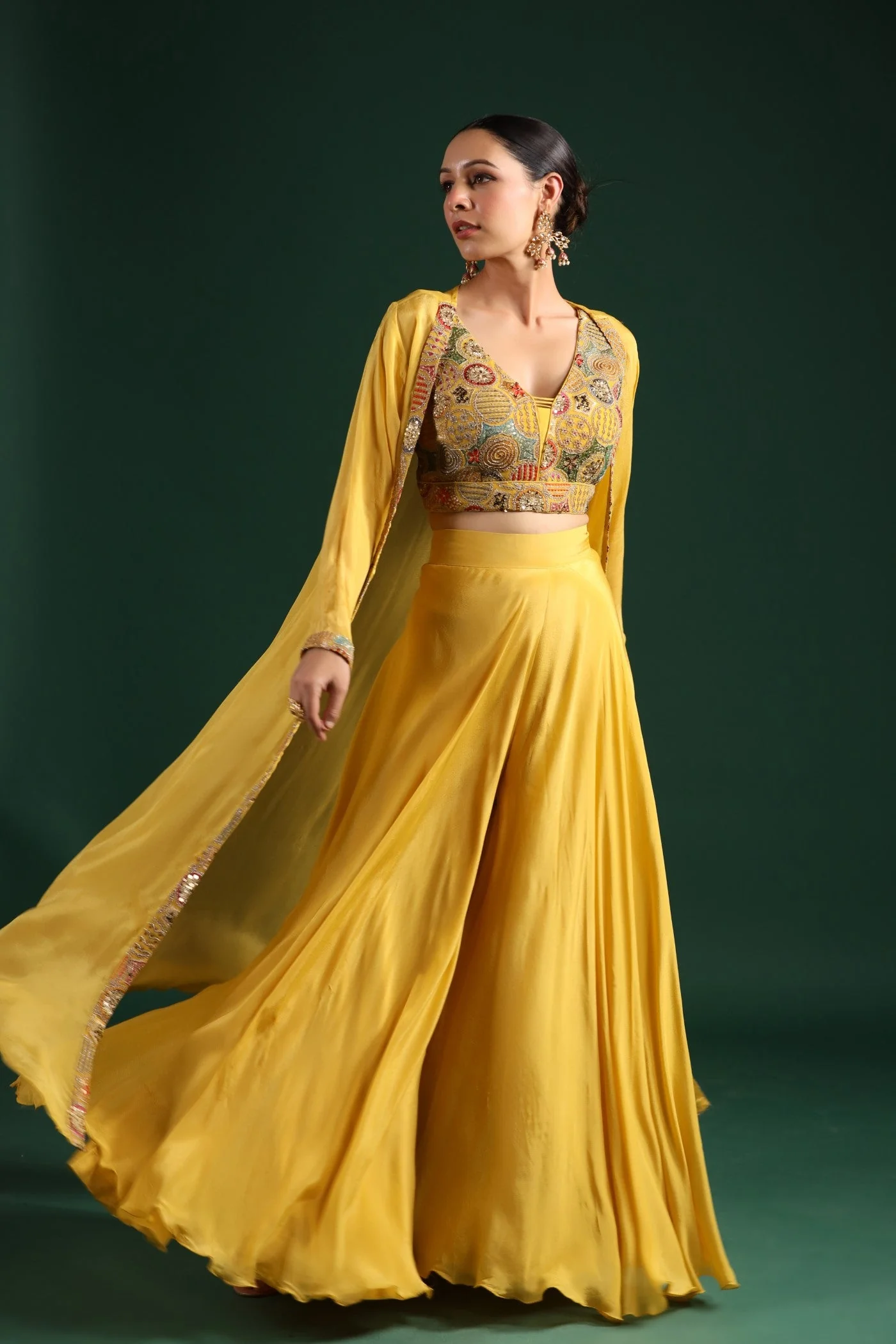Festive Yellow Embroidered Cape Set - Image 4
