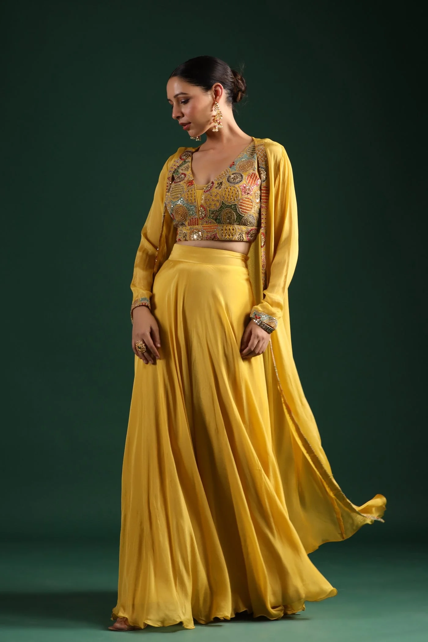 Festive Yellow Embroidered Cape Set - Image 5