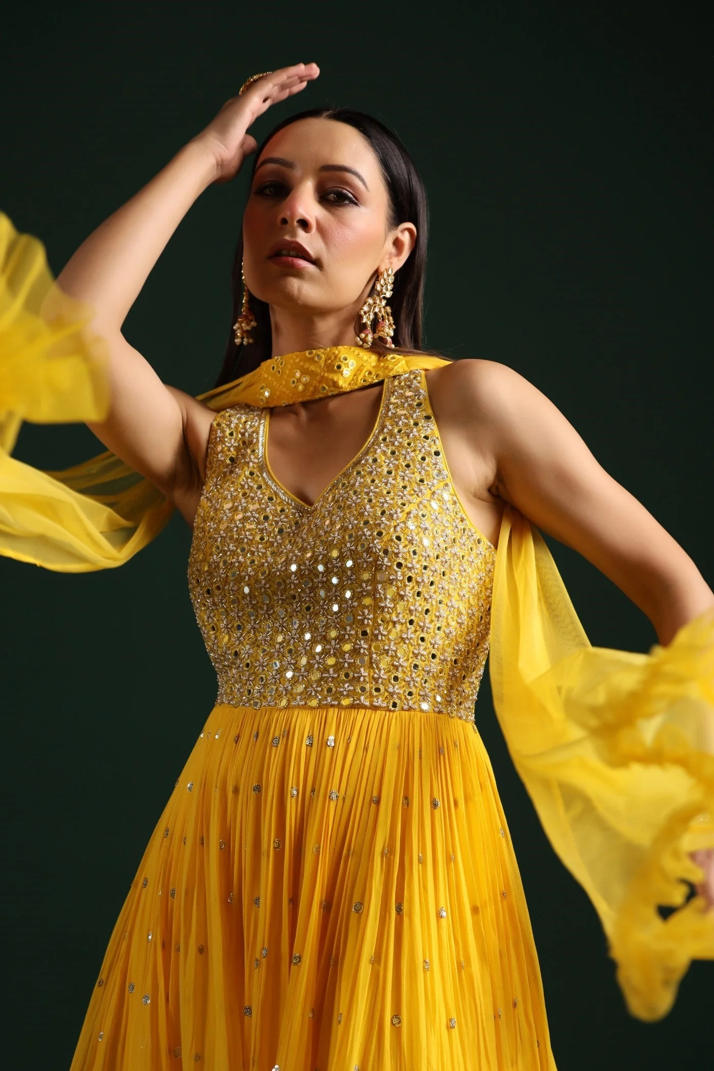 Festive Yellow Mirror Embroidered Peplum Set - Image 7
