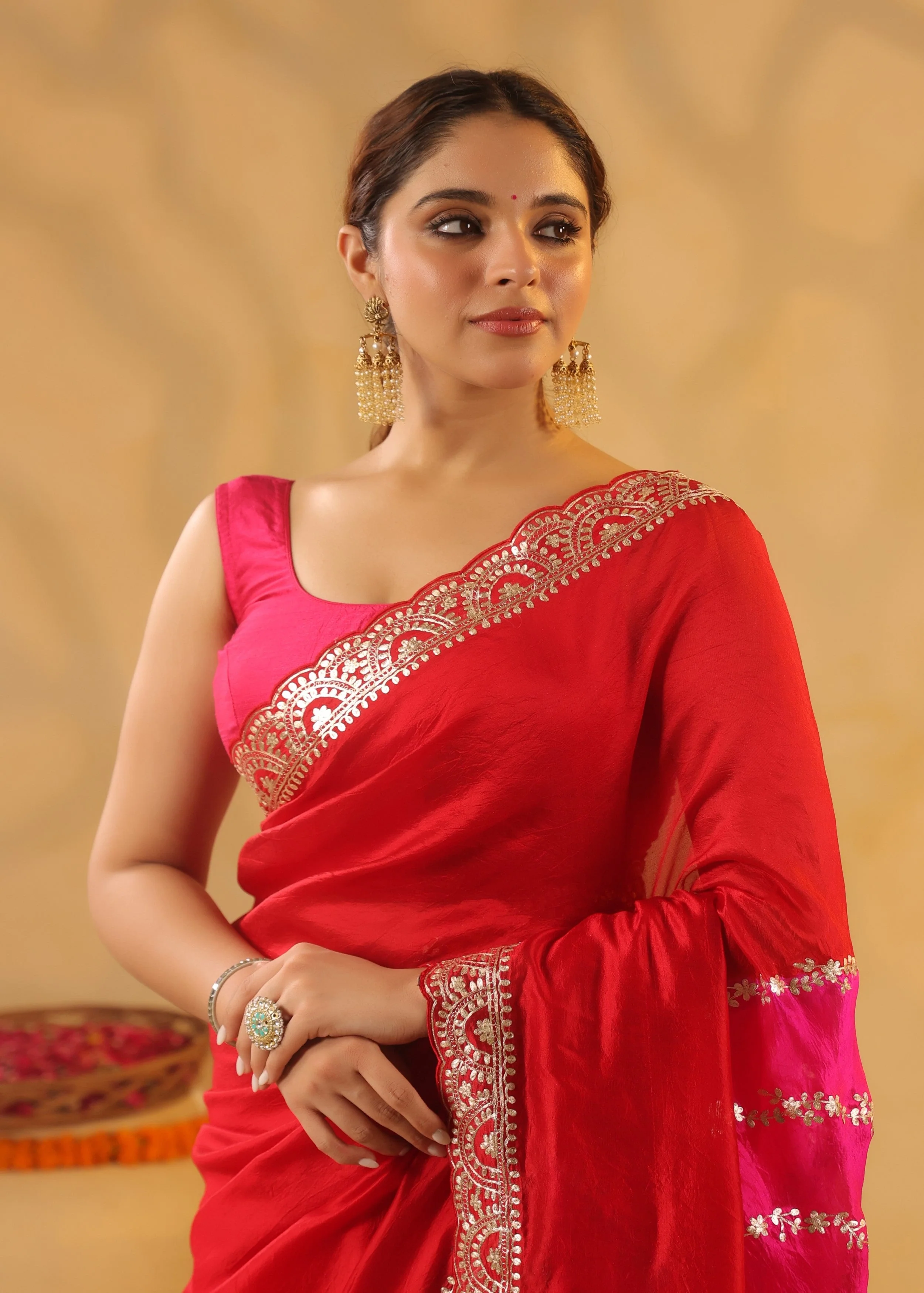 Fiery Red Bandhani Premium Silk Saree - Image 2