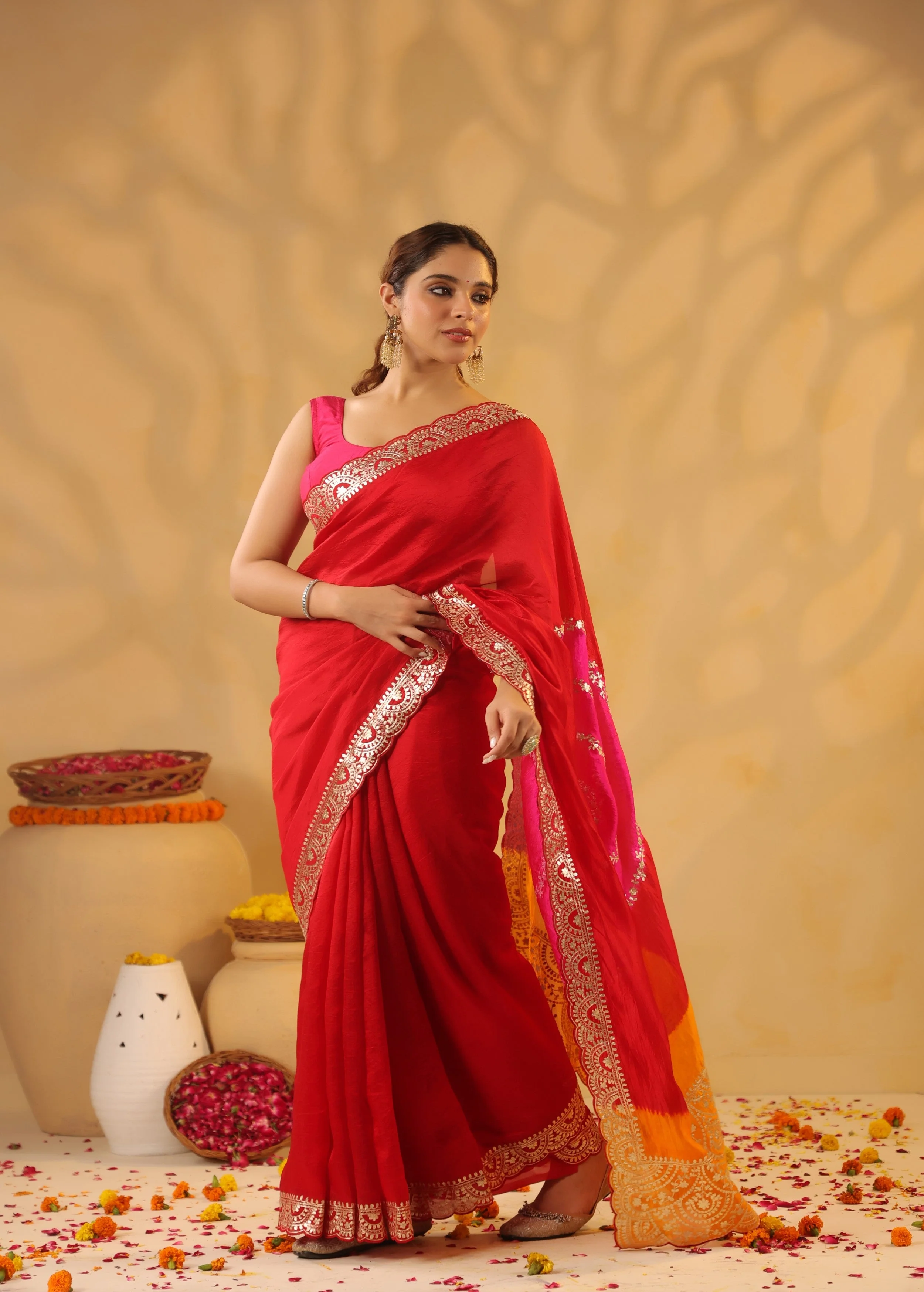 Fiery Red Bandhani Premium Silk Saree - Image 4