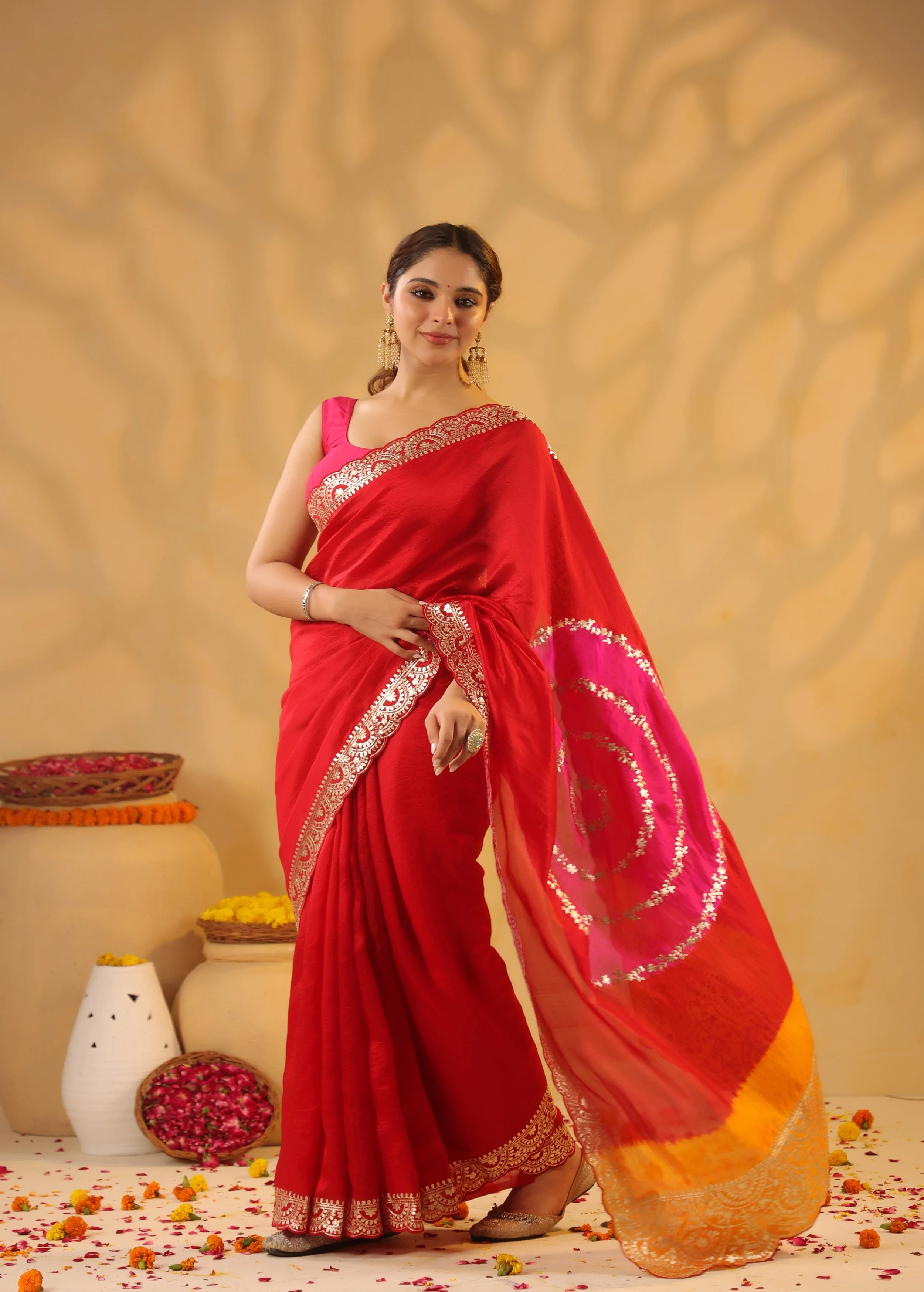 Fiery Red Bandhani Premium Silk Saree - Image 5
