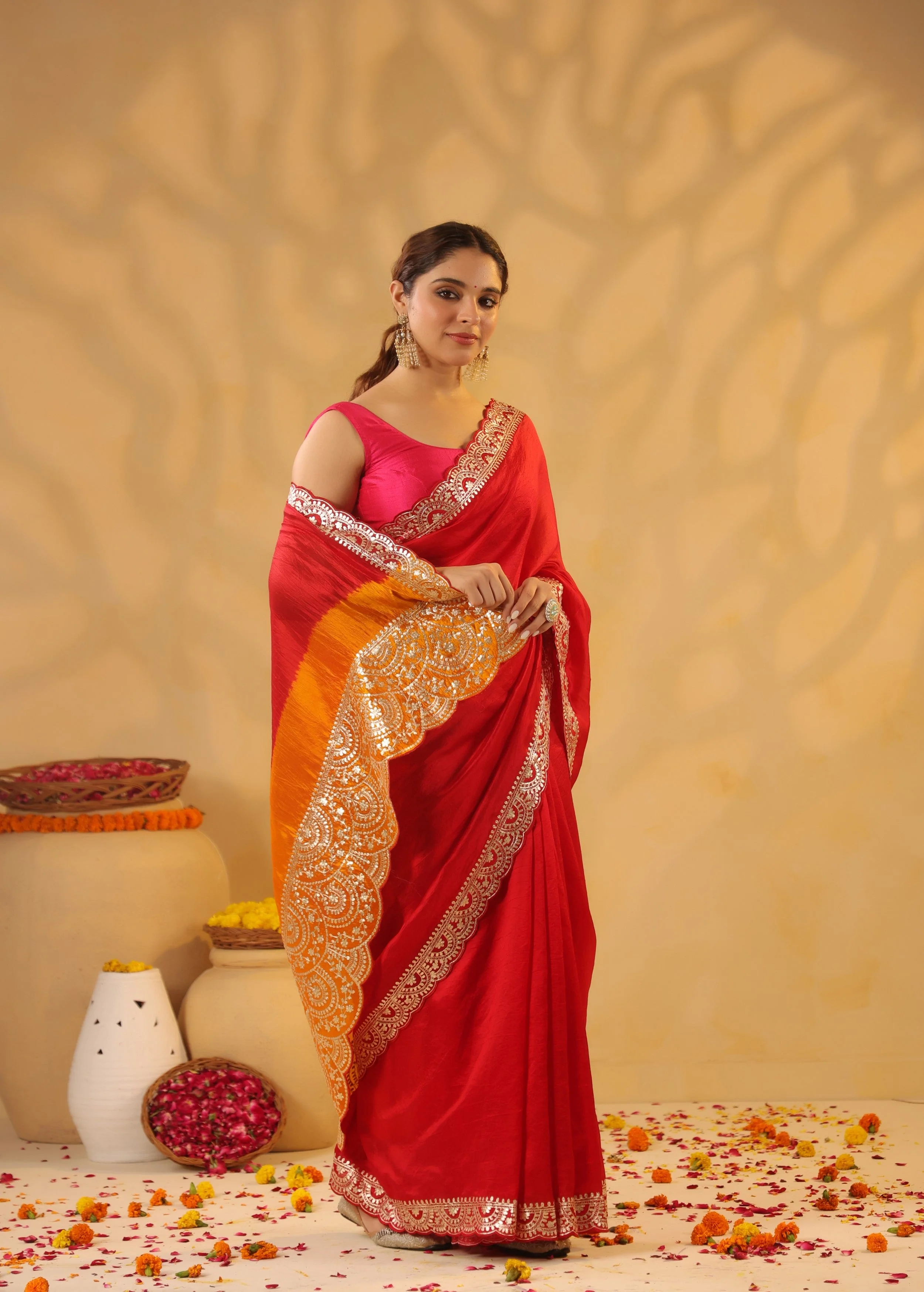 Fiery Red Bandhani Premium Silk Saree - Image 6