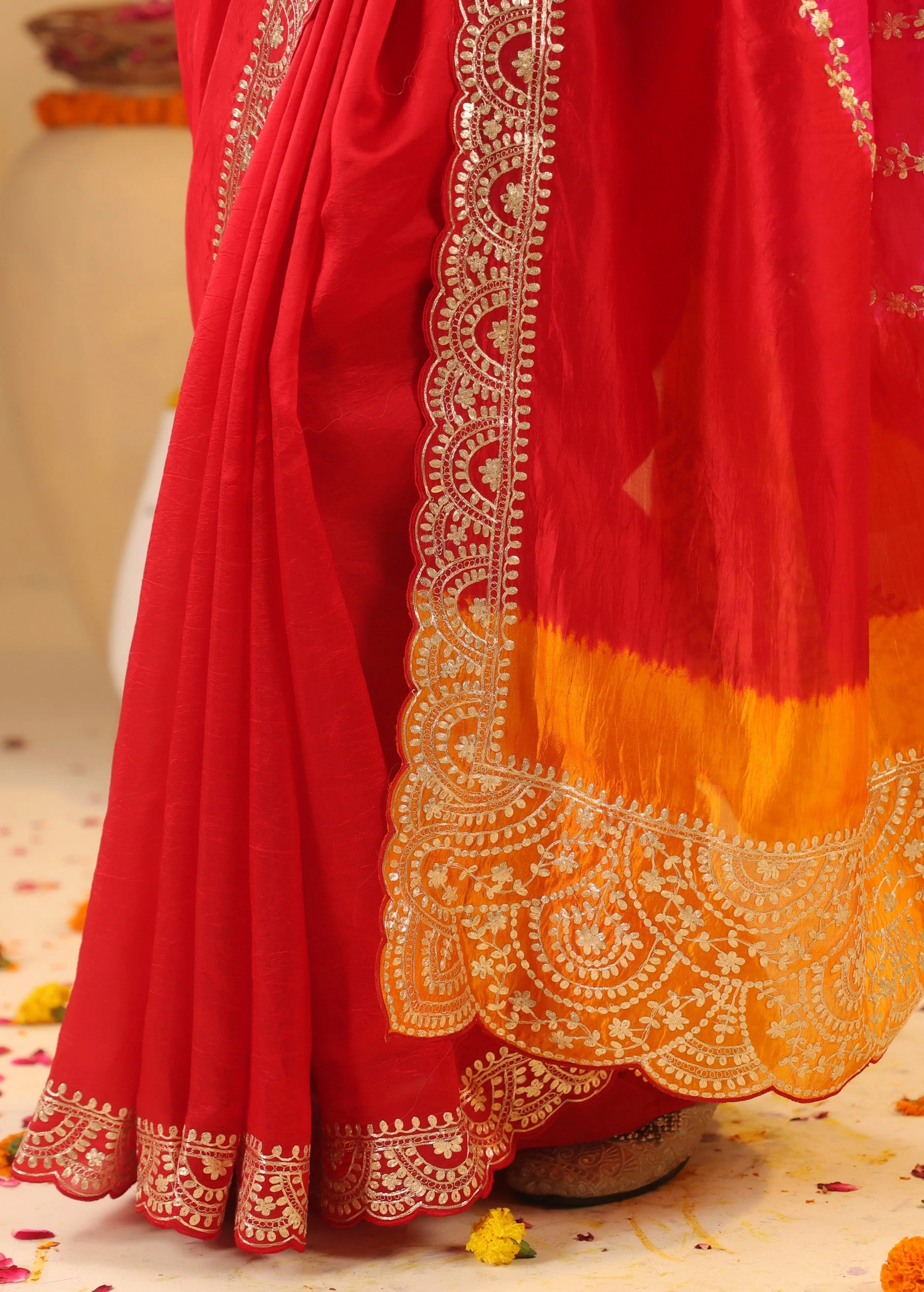 Fiery Red Bandhani Premium Silk Saree - Image 7