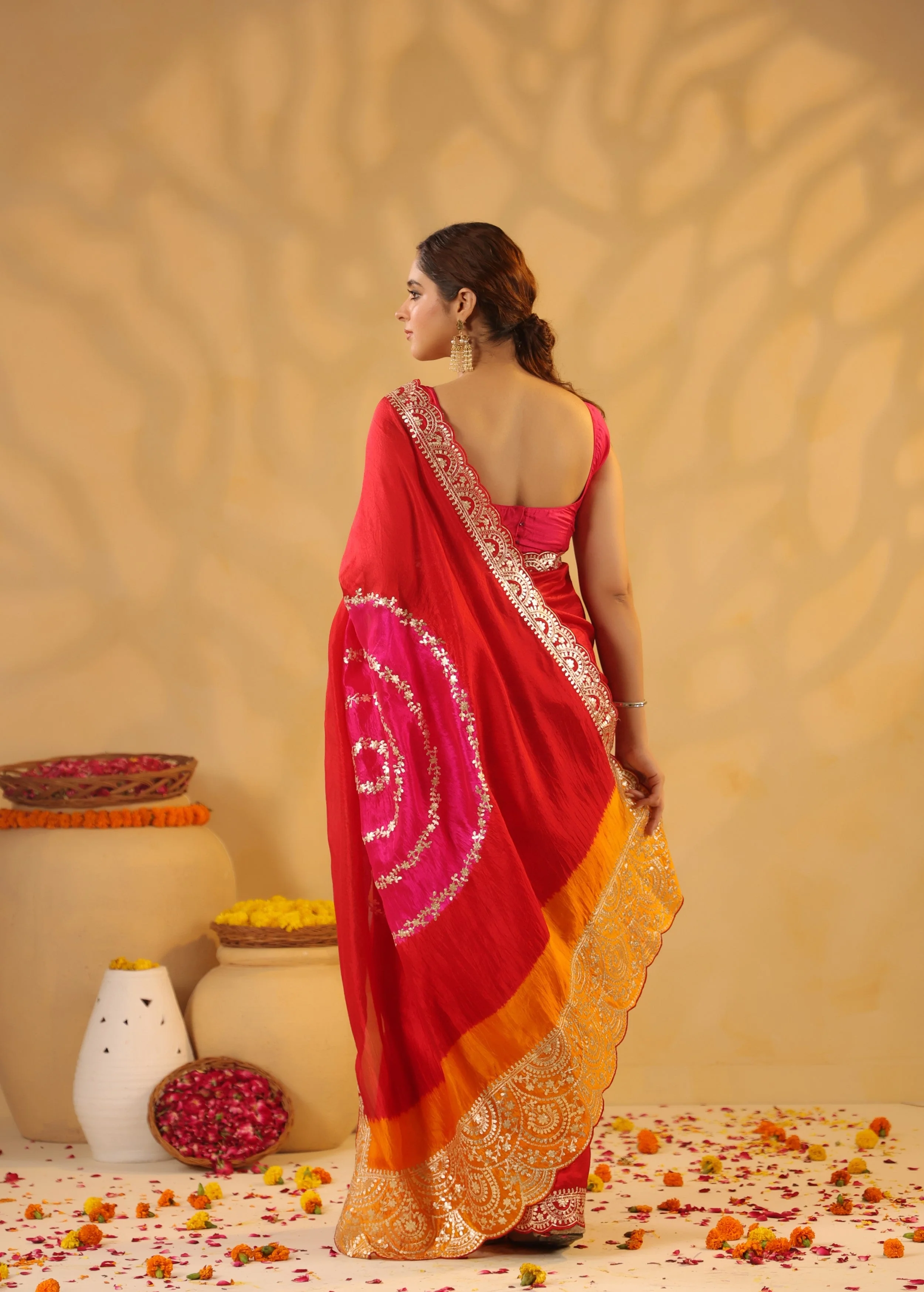 Fiery Red Bandhani Premium Silk Saree - Image 8