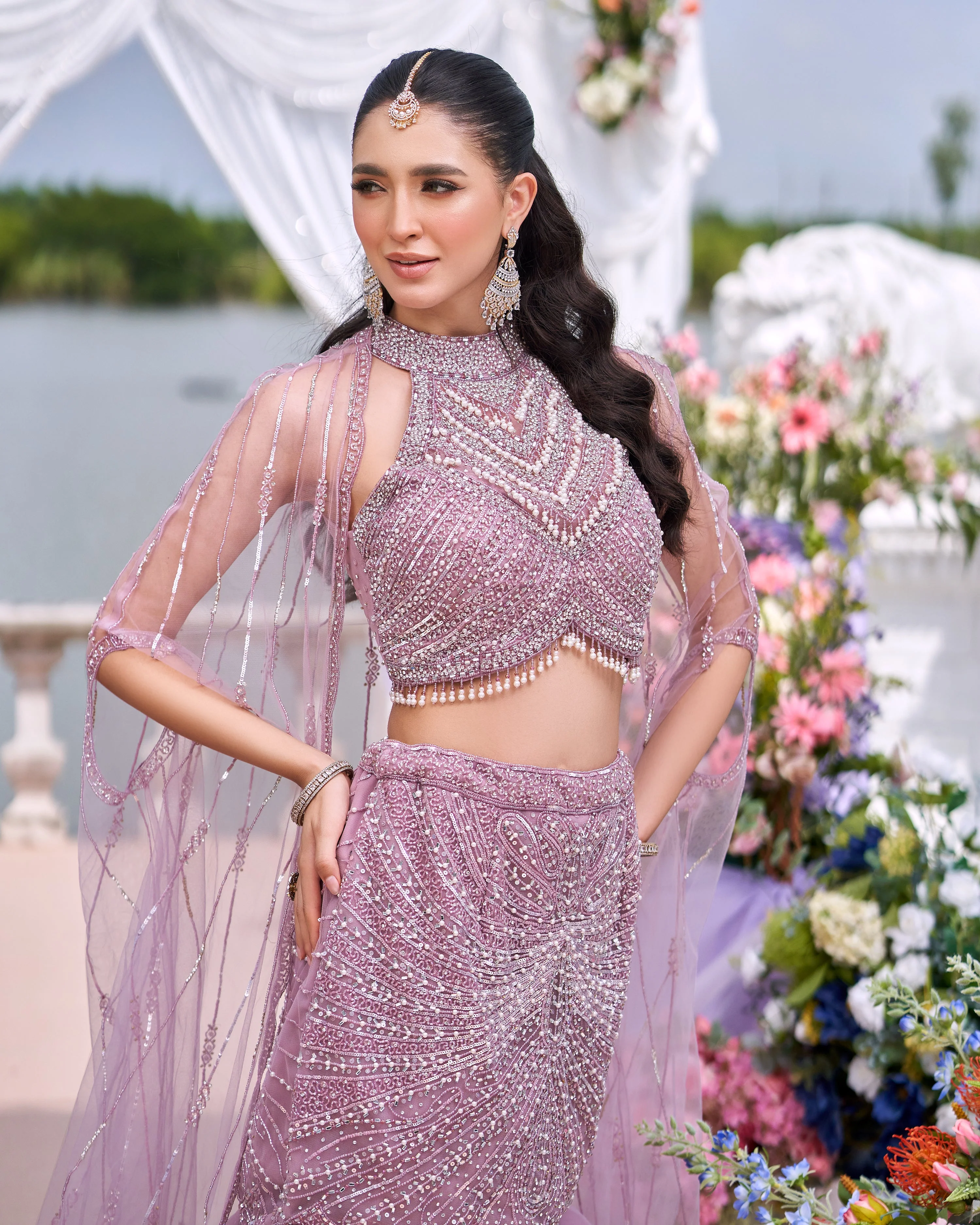 Pale Pink Embellished Premium Net Skirt Set - Image 2