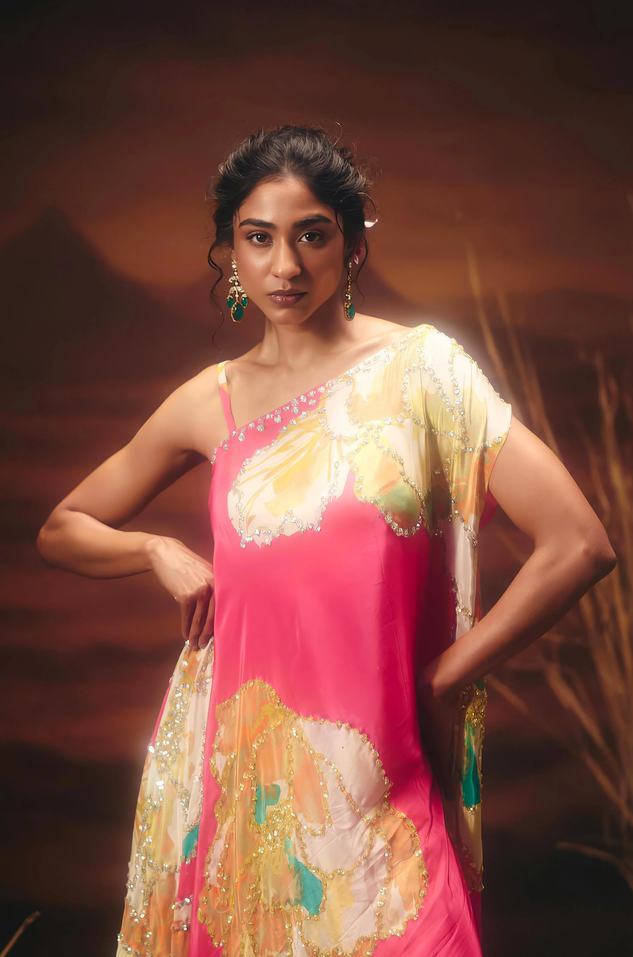 Flamingo Pink Embellished Satin Silk Co-Ord Set - Image 3