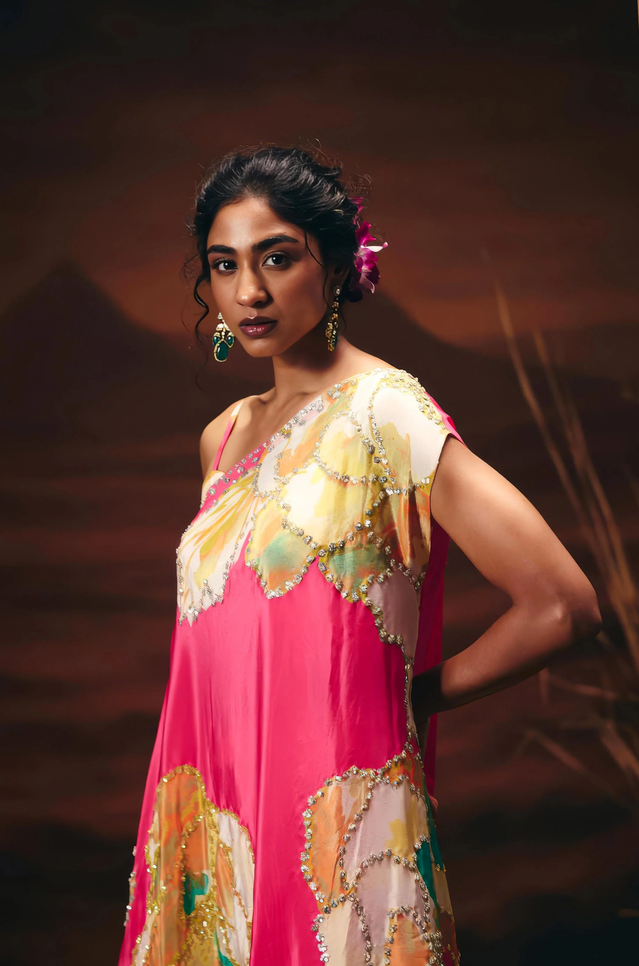 Flamingo Pink Embellished Satin Silk Co-Ord Set - Image 4