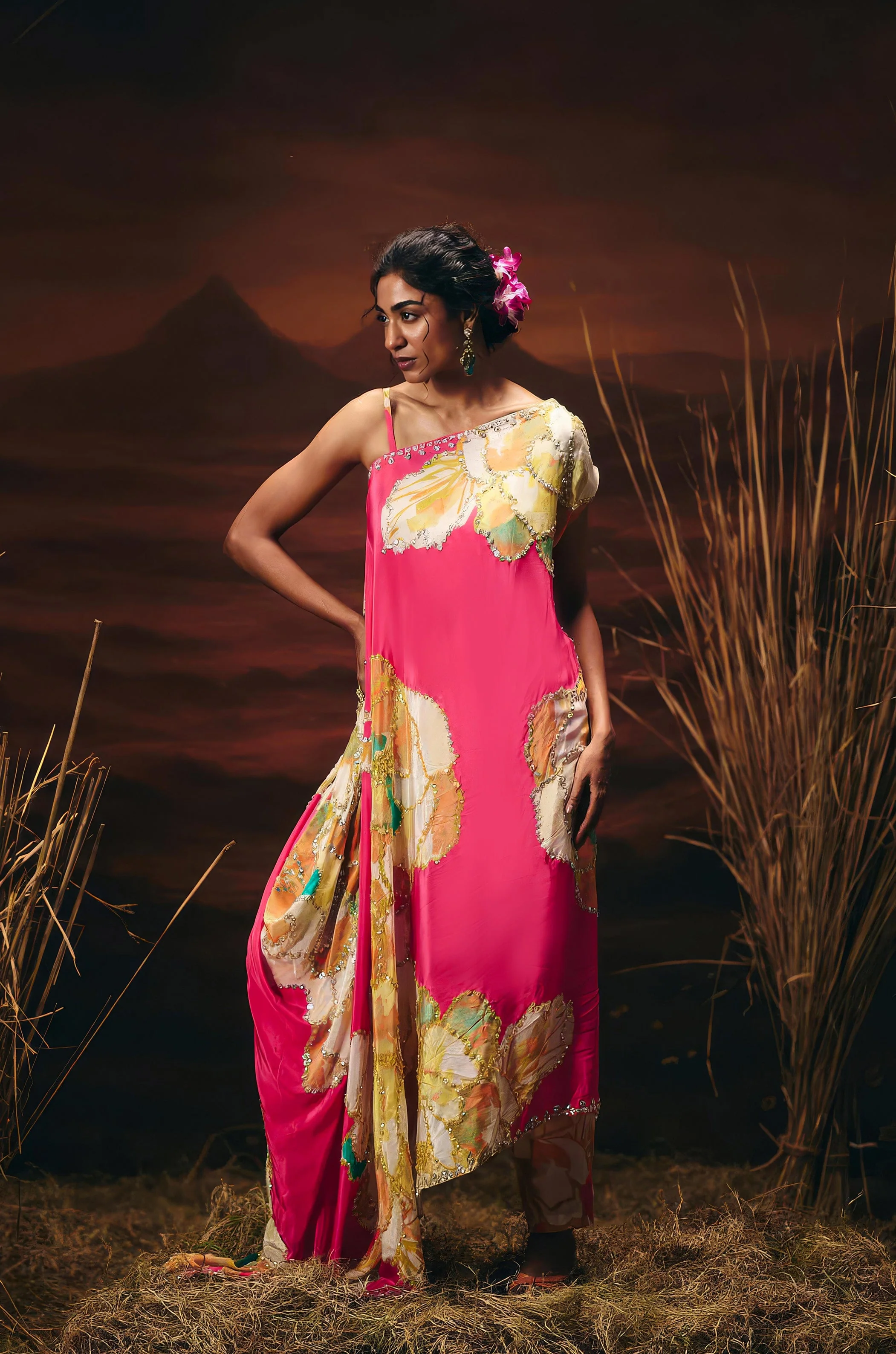 Flamingo Pink Embellished Satin Silk Co-Ord Set - Image 5