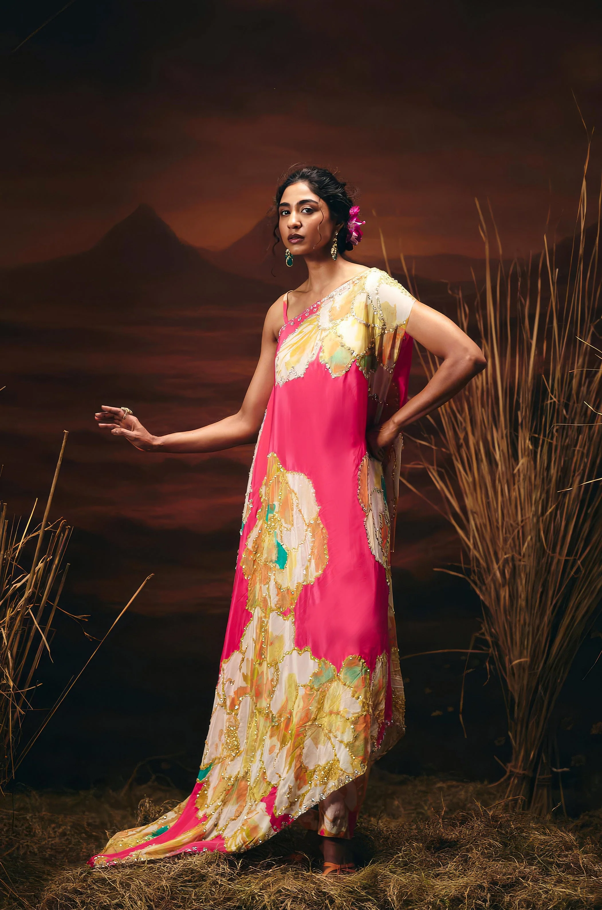 Flamingo Pink Embellished Satin Silk Co-Ord Set - Image 6