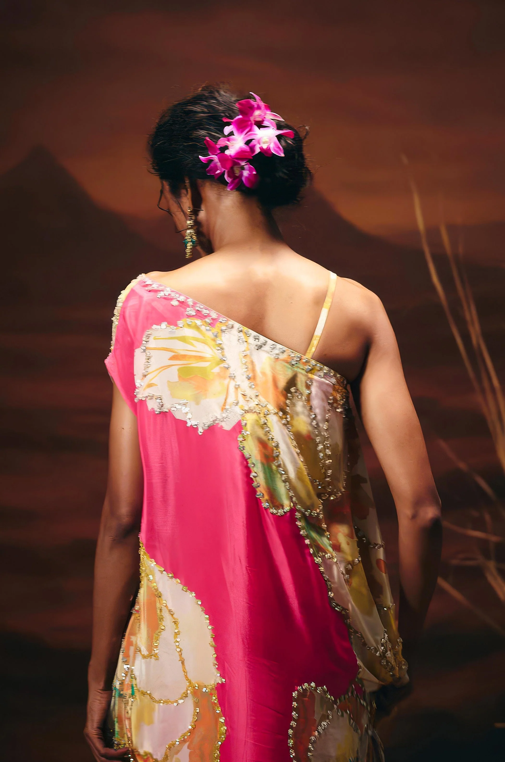 Flamingo Pink Embellished Satin Silk Co-Ord Set - Image 7