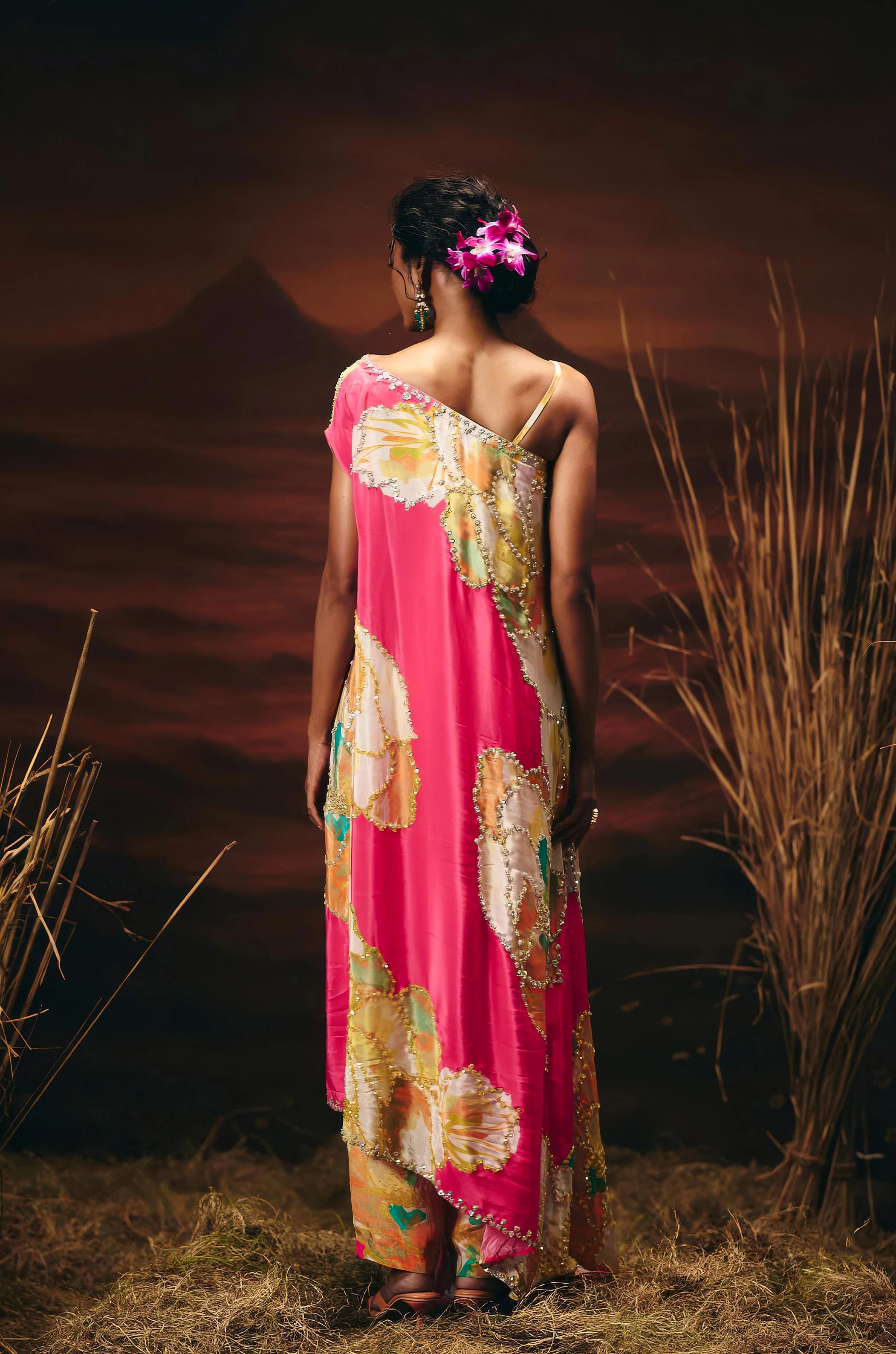 Flamingo Pink Embellished Satin Silk Co-Ord Set - Image 8