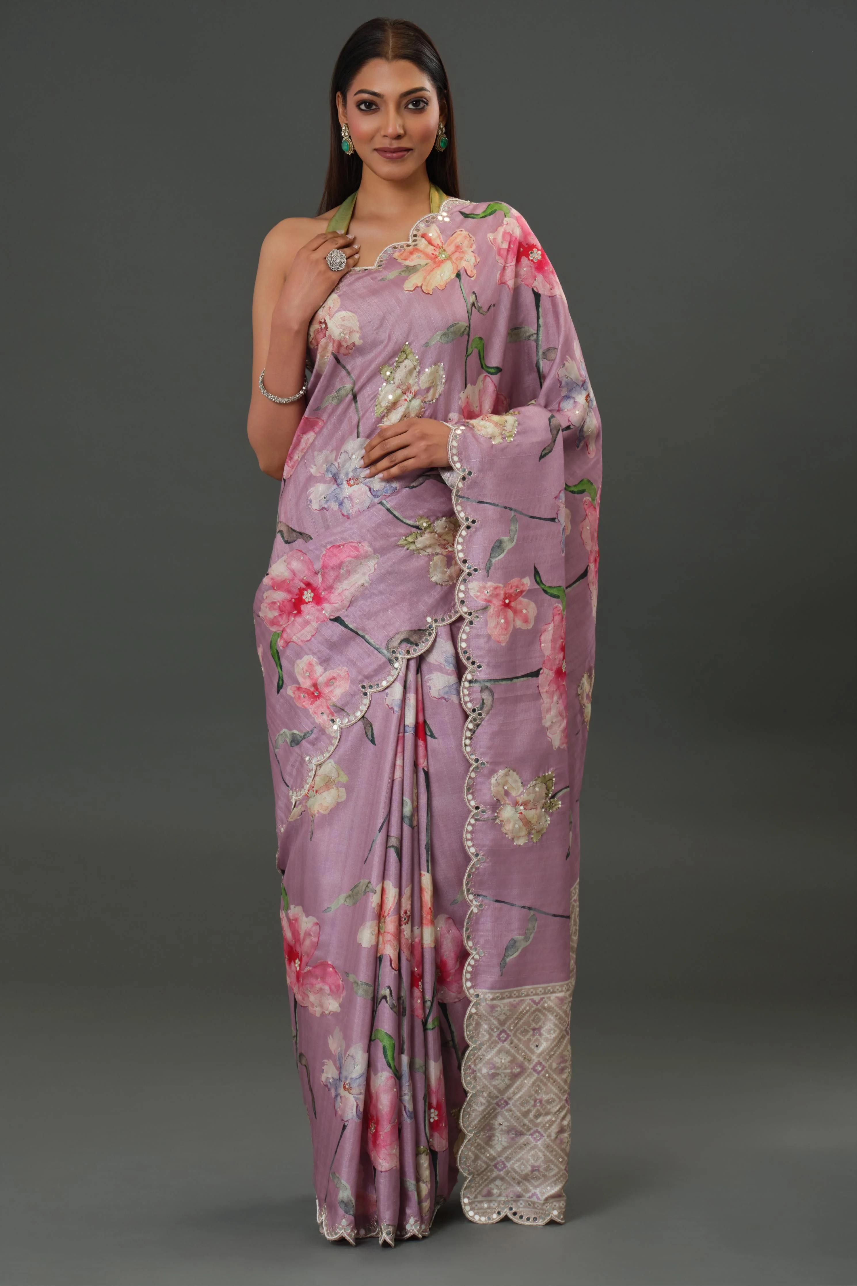 Florescent Mauve Tussar Silk Saree - Image 2