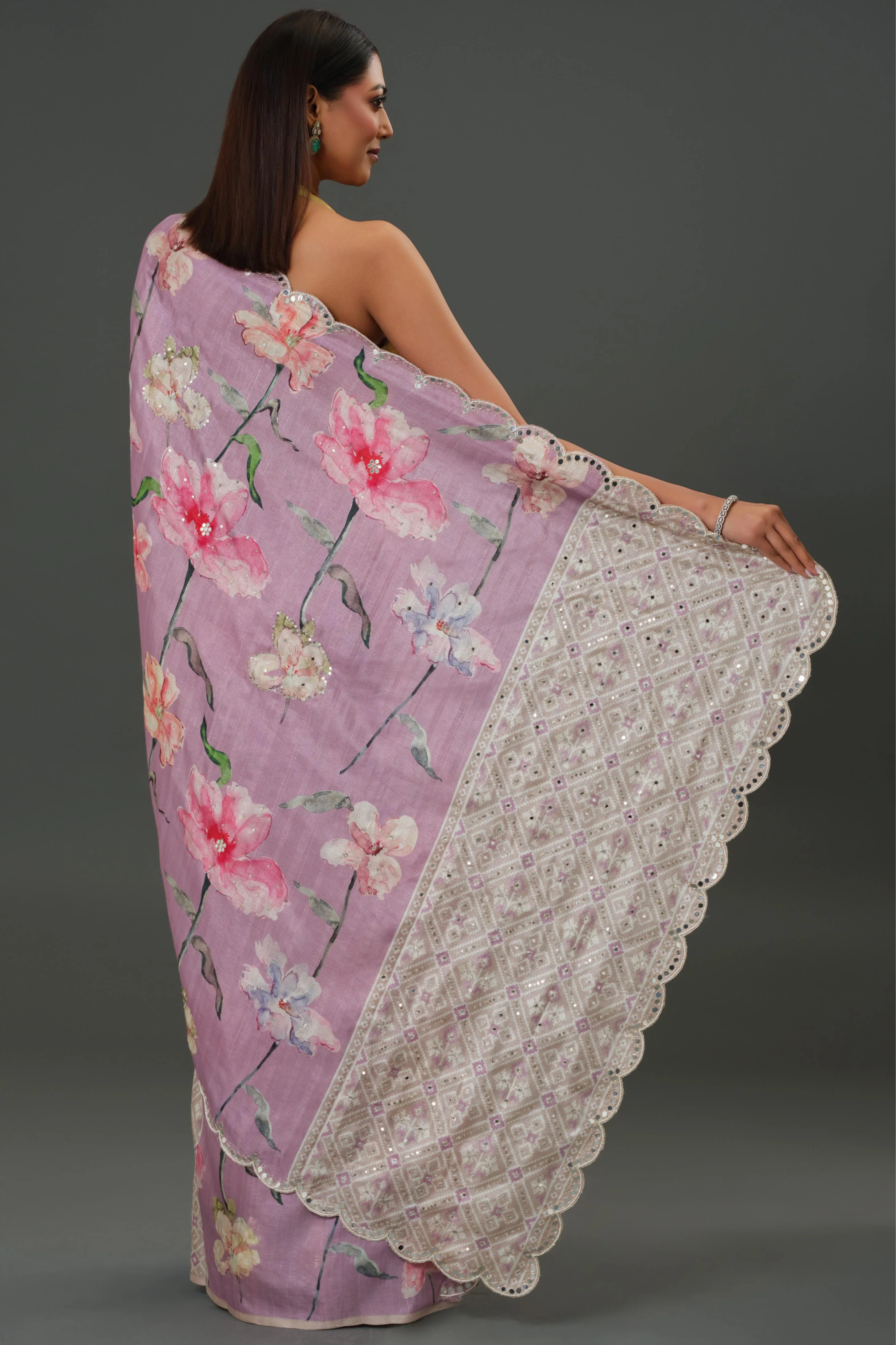 Florescent Mauve Tussar Silk Saree - Image 3