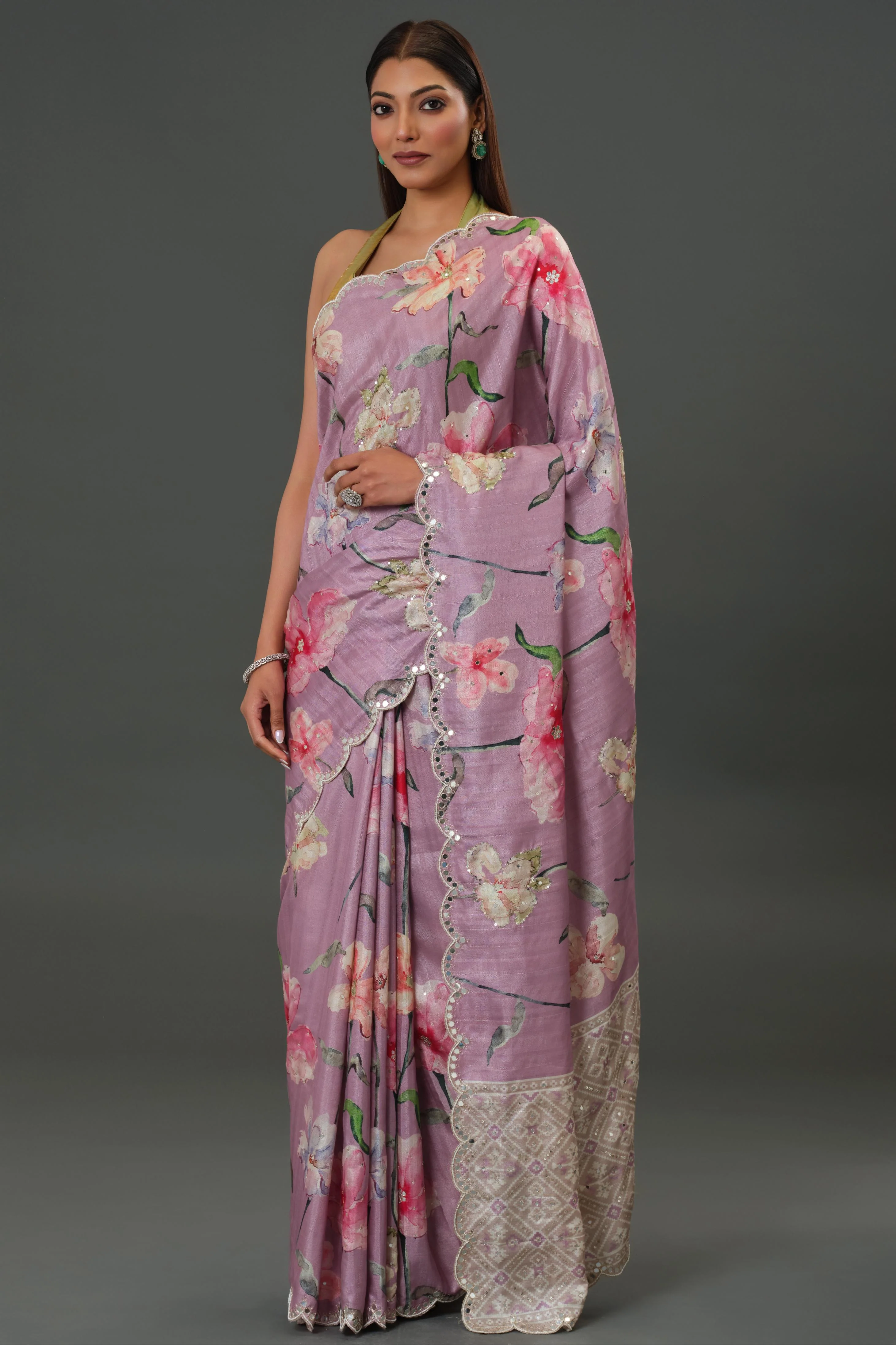 Florescent Mauve Tussar Silk Saree - Image 5