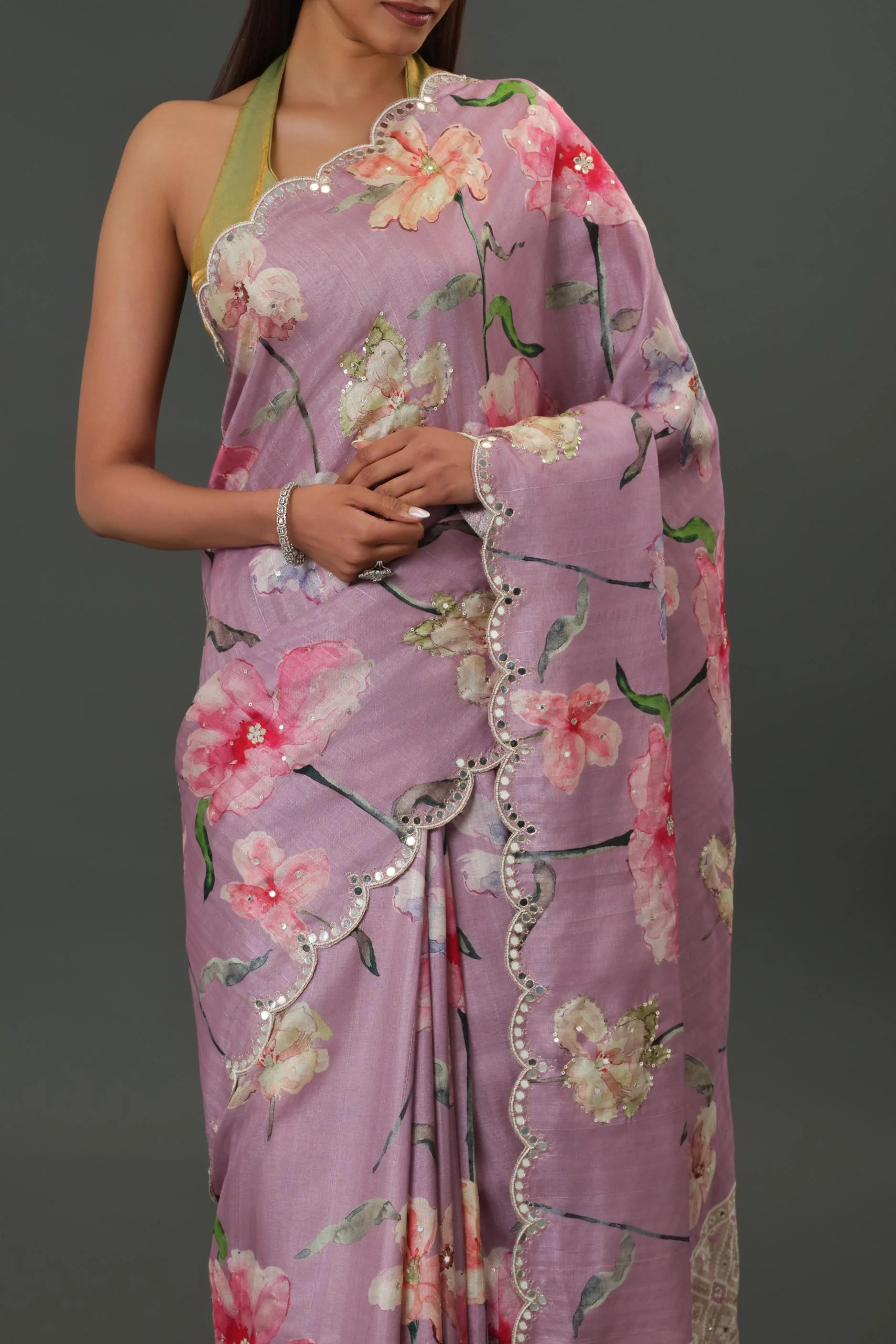Florescent Mauve Tussar Silk Saree - Image 6