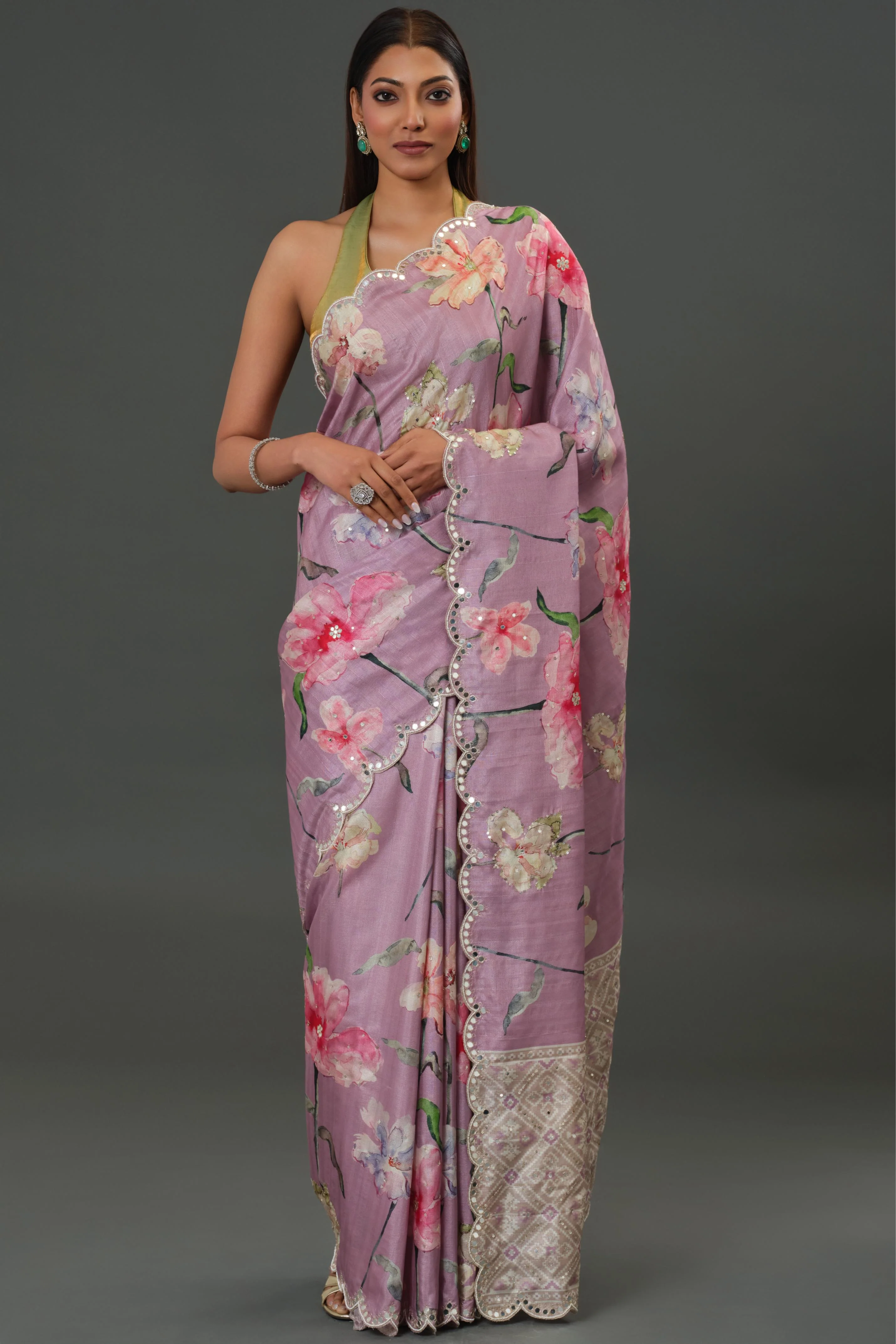Florescent Mauve Tussar Silk Saree - Image 8