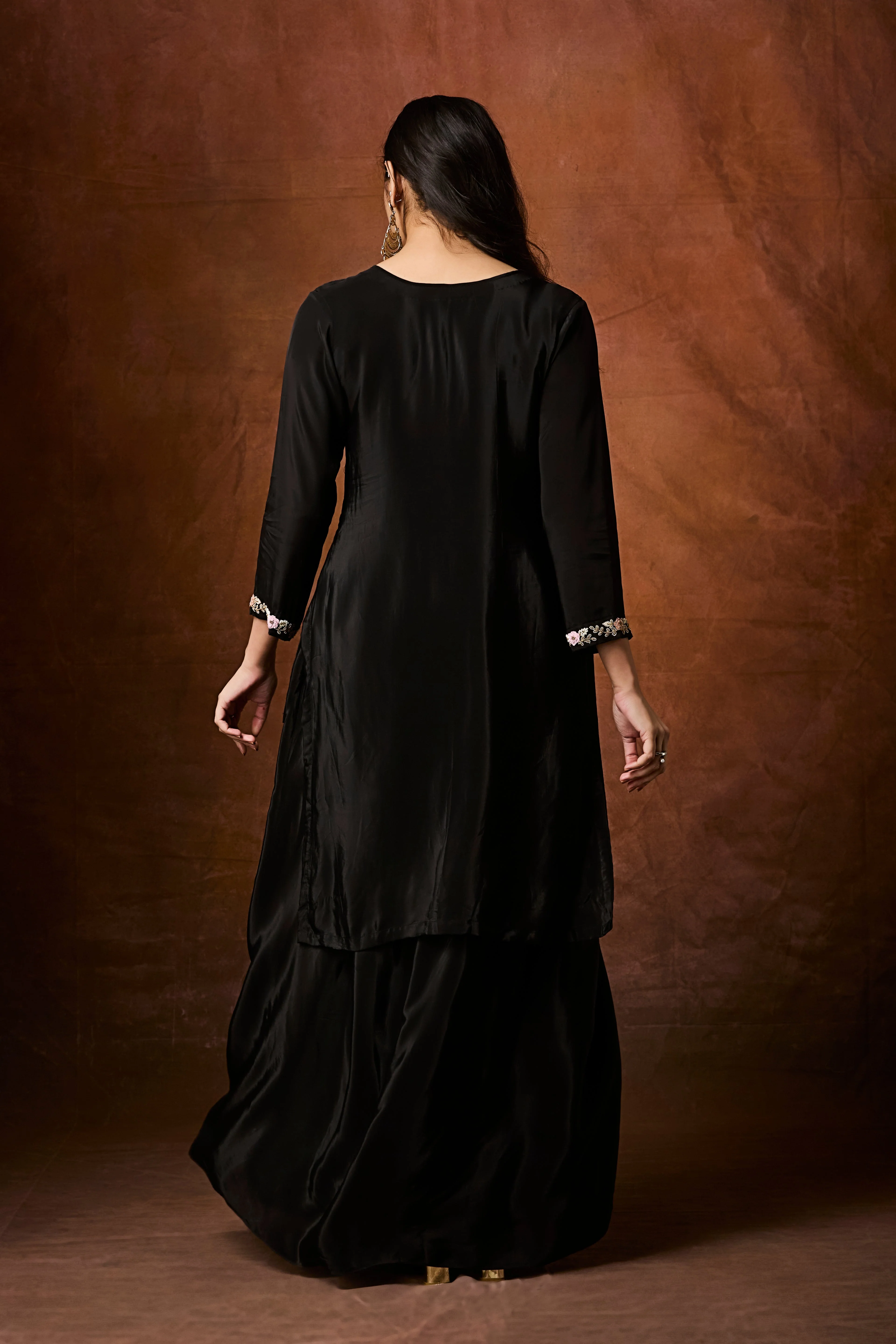 Rich Black Embellished Crepe Silk Skirt Set - Image 6