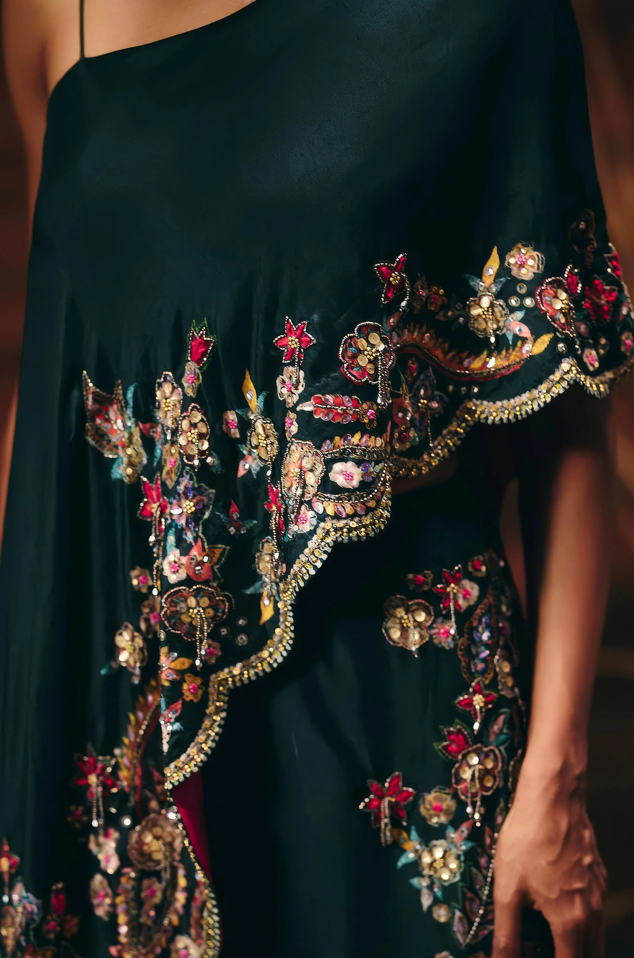 Teal Green Embellished Raw Silk Tunic Set - Image 2