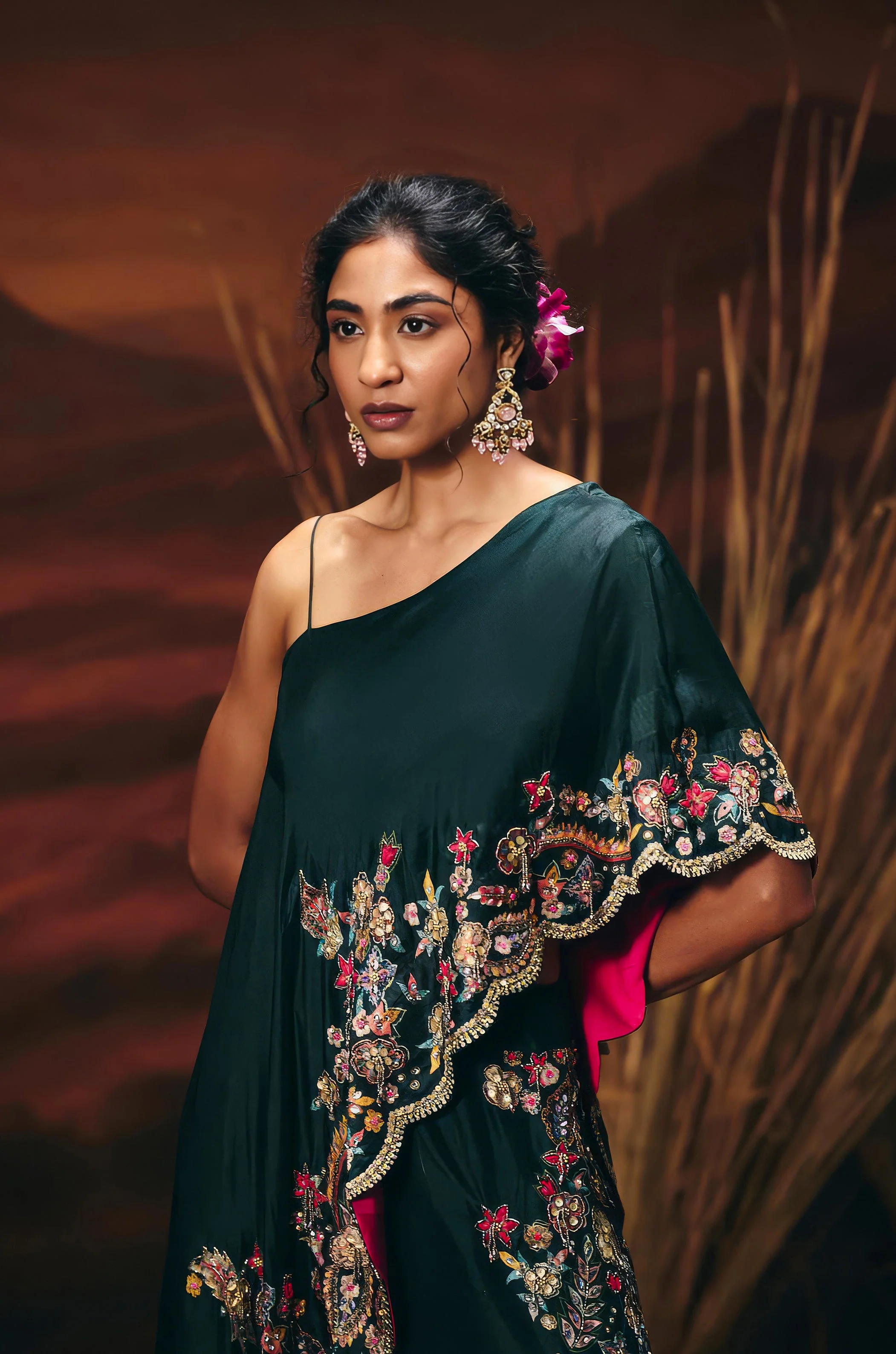 Teal Green Embellished Raw Silk Tunic Set - Image 4