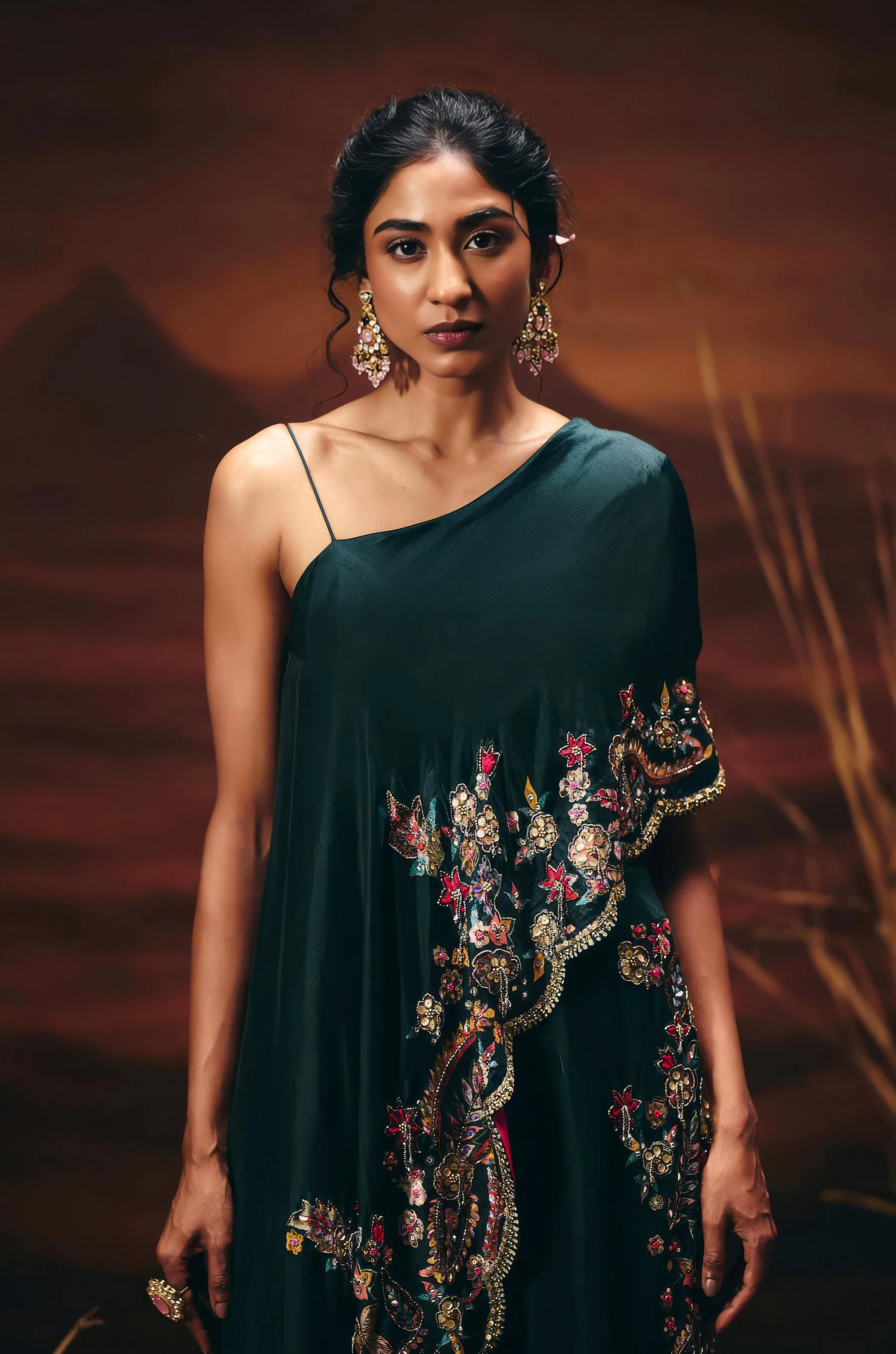 Teal Green Embellished Raw Silk Tunic Set - Image 5