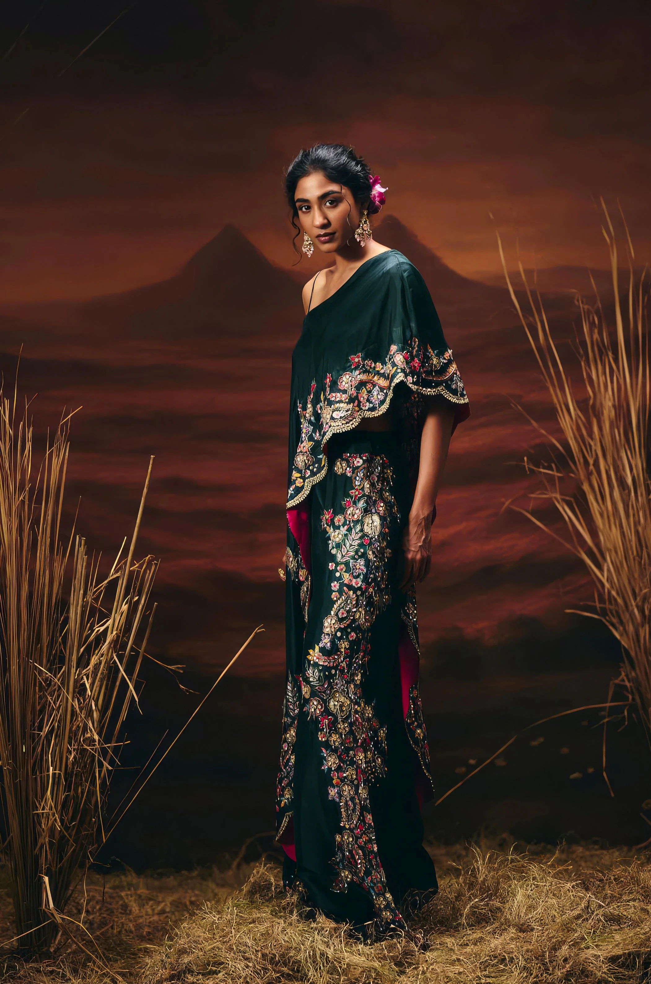 Teal Green Embellished Raw Silk Tunic Set - Image 6