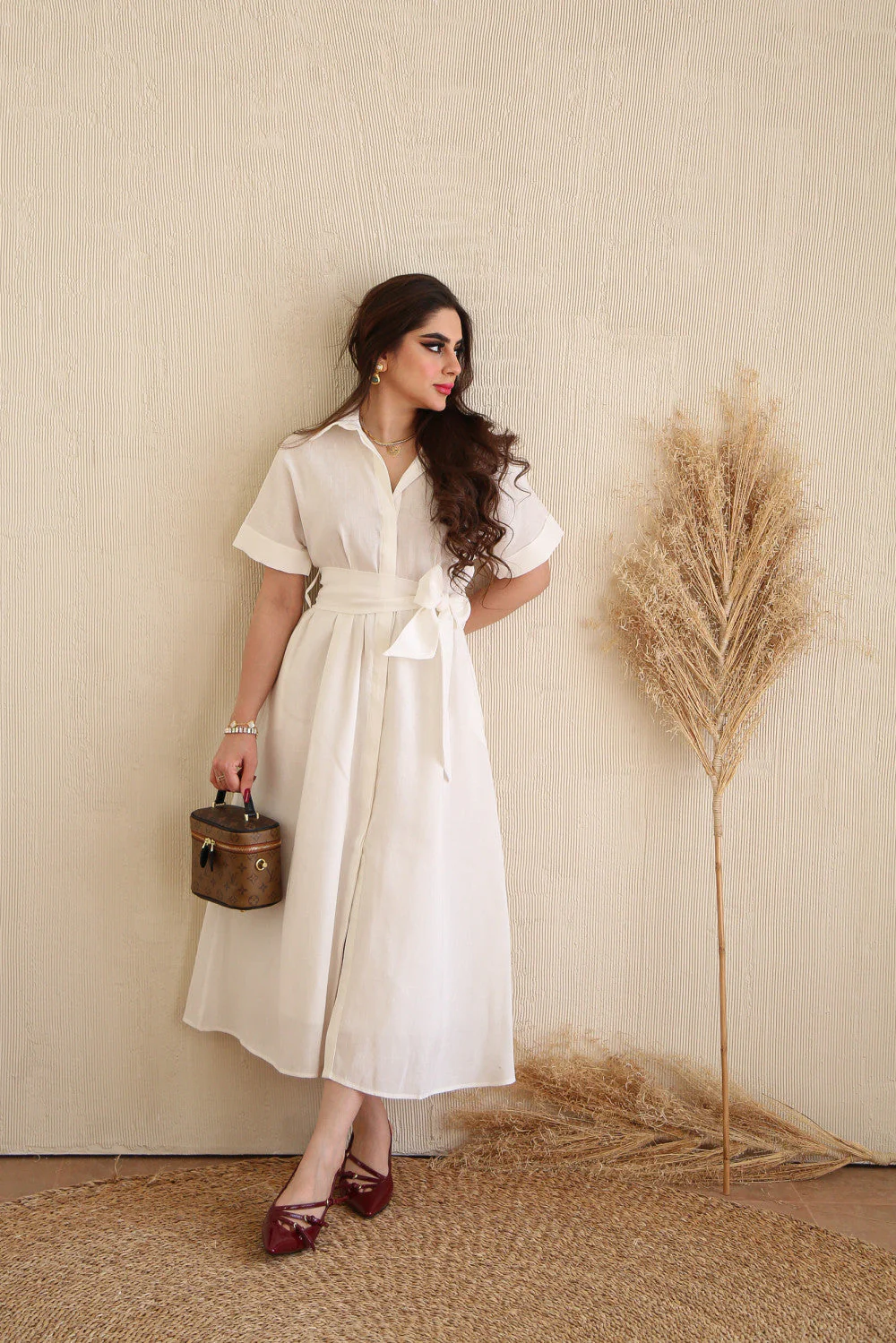 Formal White Pure Linen Dress - Image 3