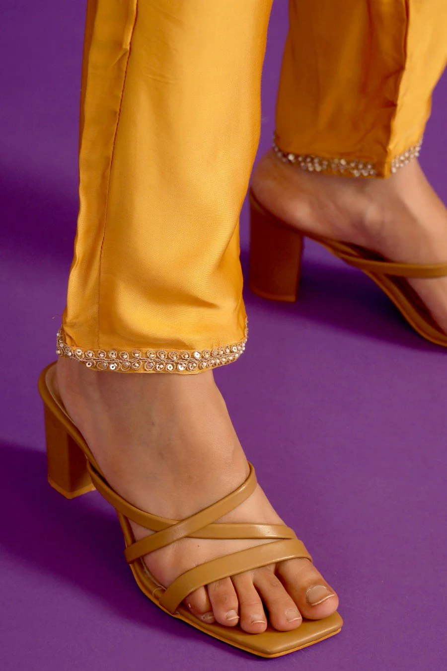 Fresh Yellow Organza Silk Embroidered Kurta Set - Image 5