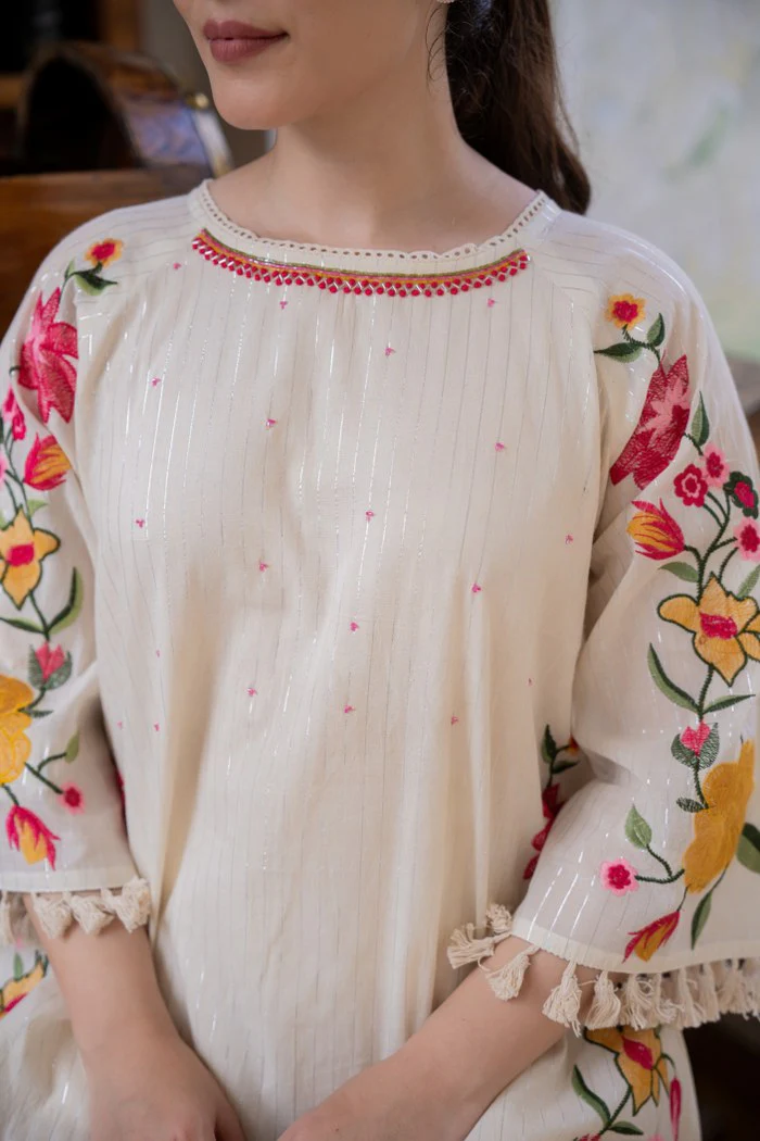 Frost Ivory Embroidered Cotton Co-Ord Set - Image 2