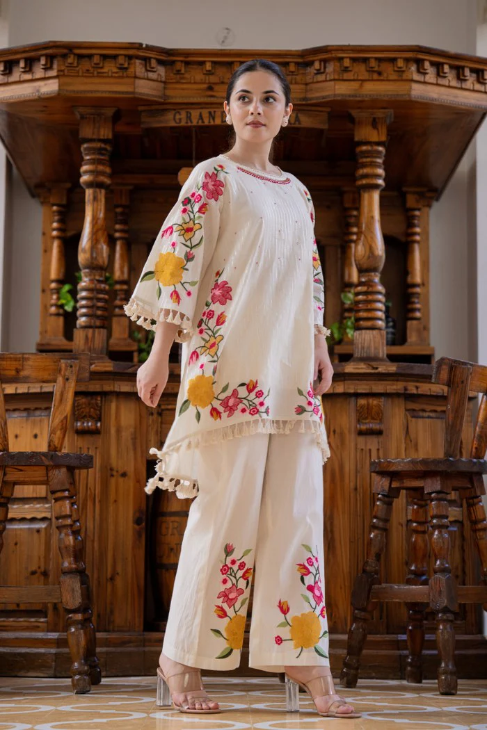 Frost Ivory Embroidered Cotton Co-Ord Set - Image 4