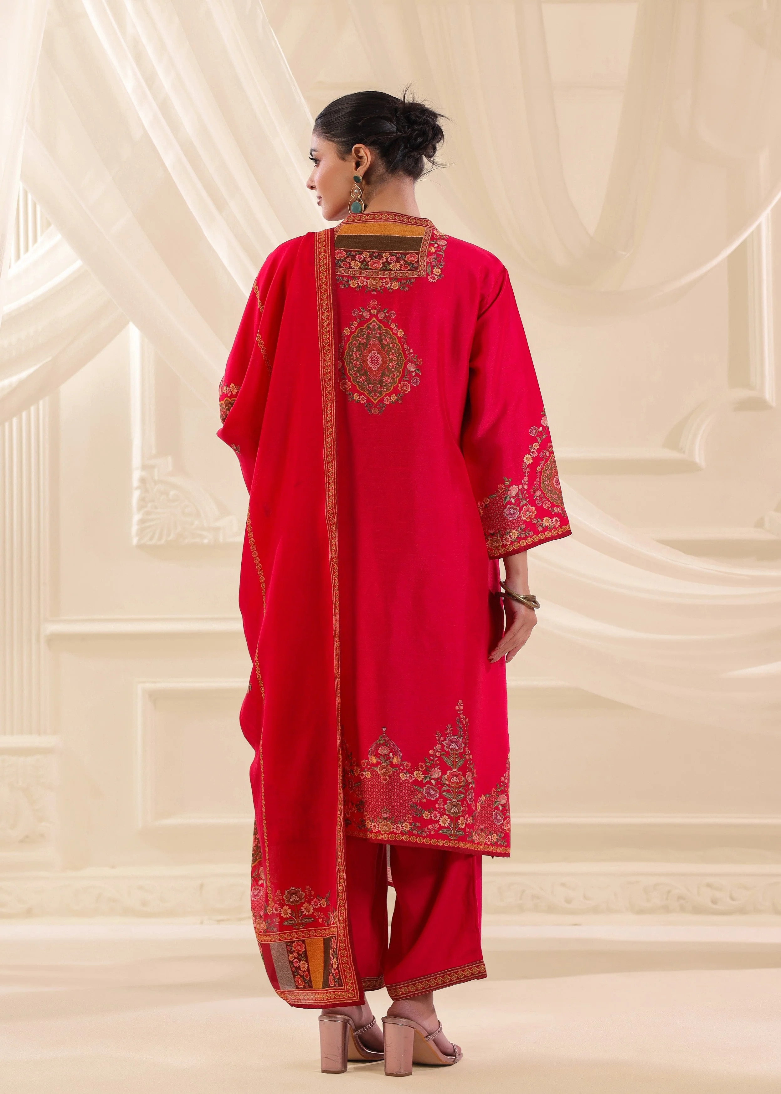Fuchsia Pink Embellished Premium Silk Pant Set - Image 6