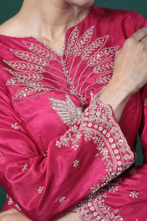 Fuchsia Pink Embroidered Peplum Kurta Skirt Set - Image 10