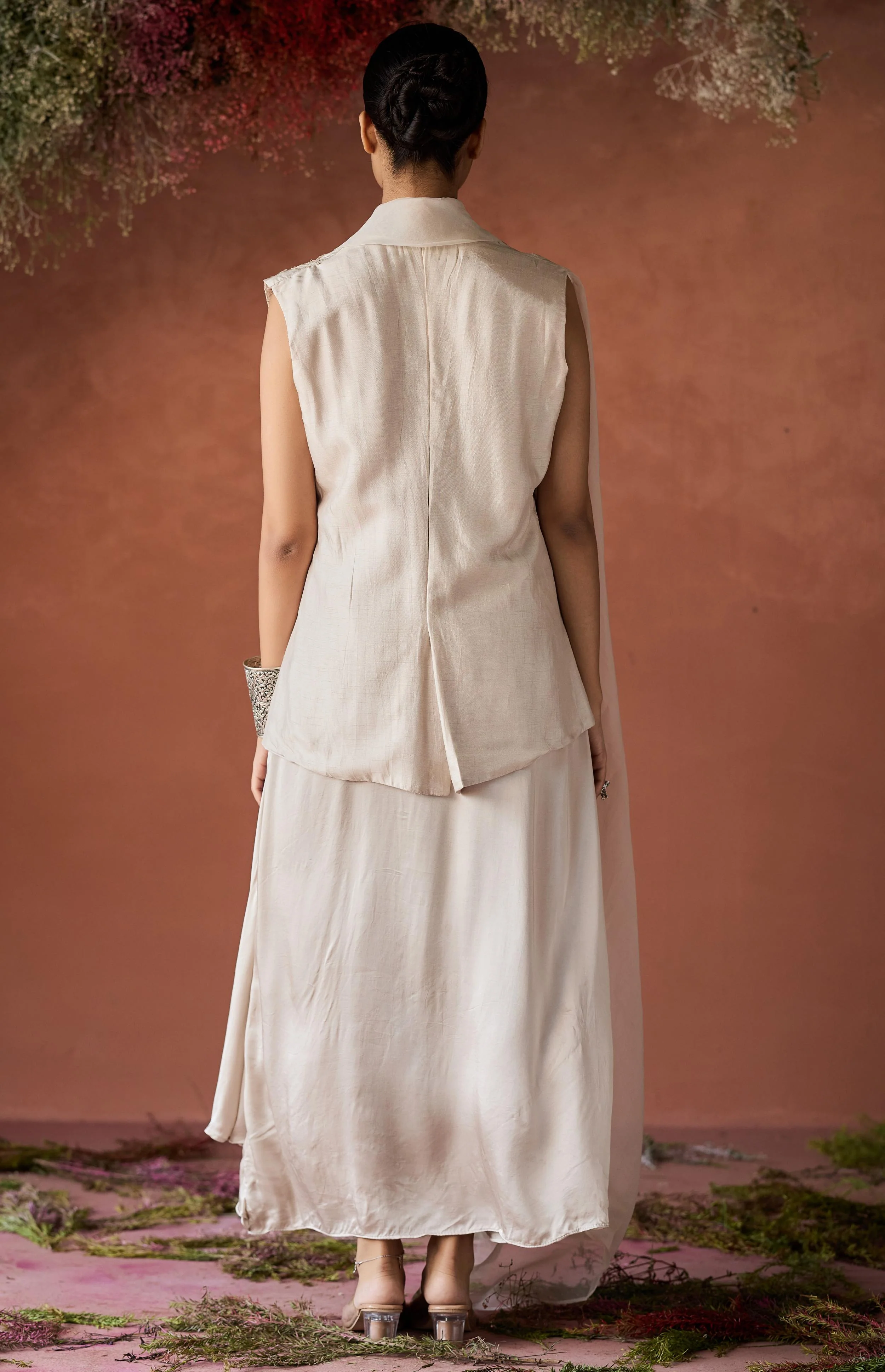 White Embroidered Raw Silk Jacket Dress - Image 5