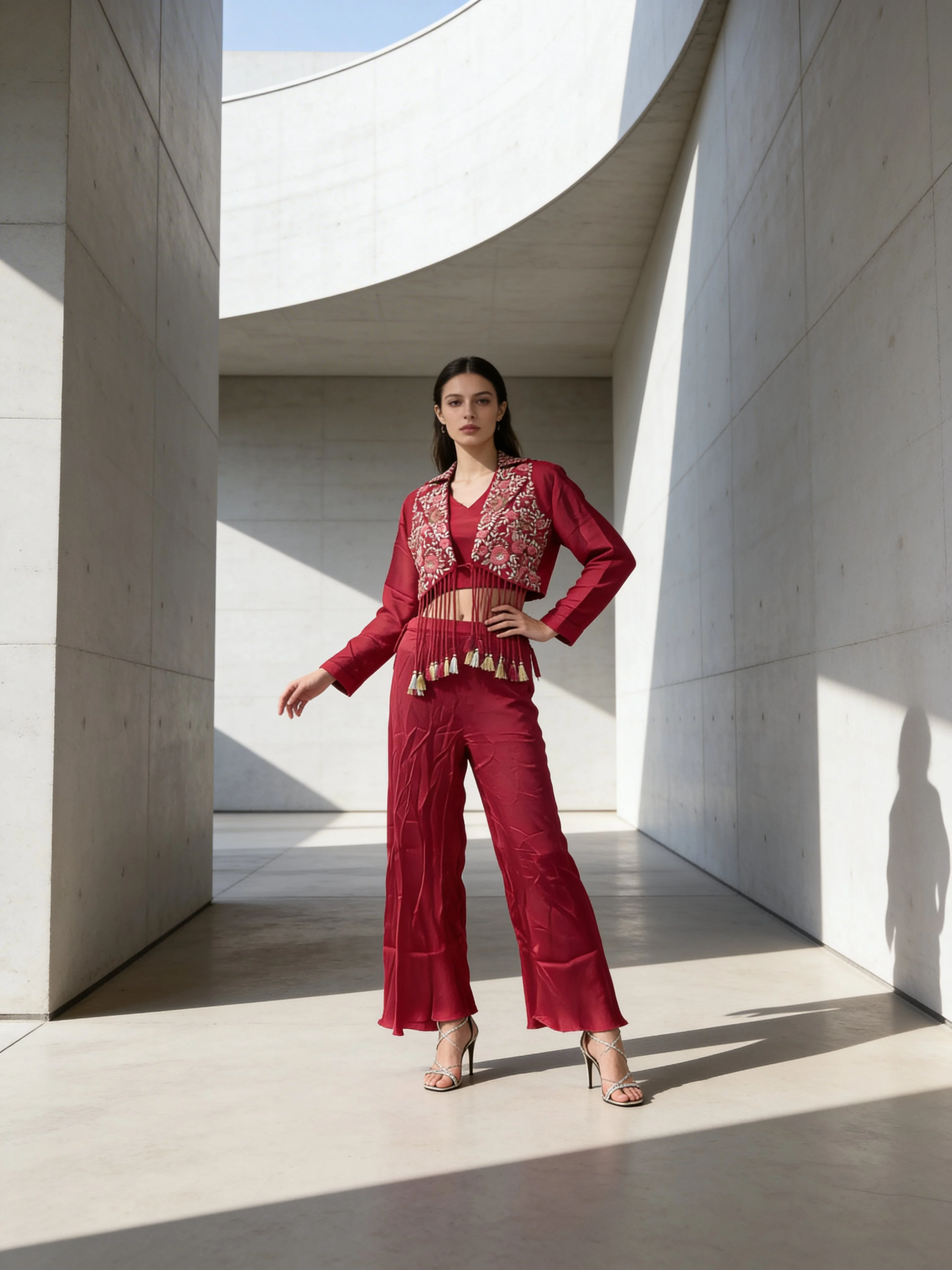 Fuschia Glow Embellished Raw Silk Co-Set