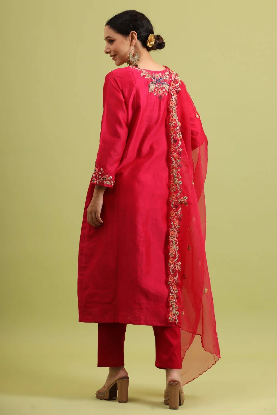 Fuschia Pink Modal Chanderi Embroidered Kurta Set - Image 6