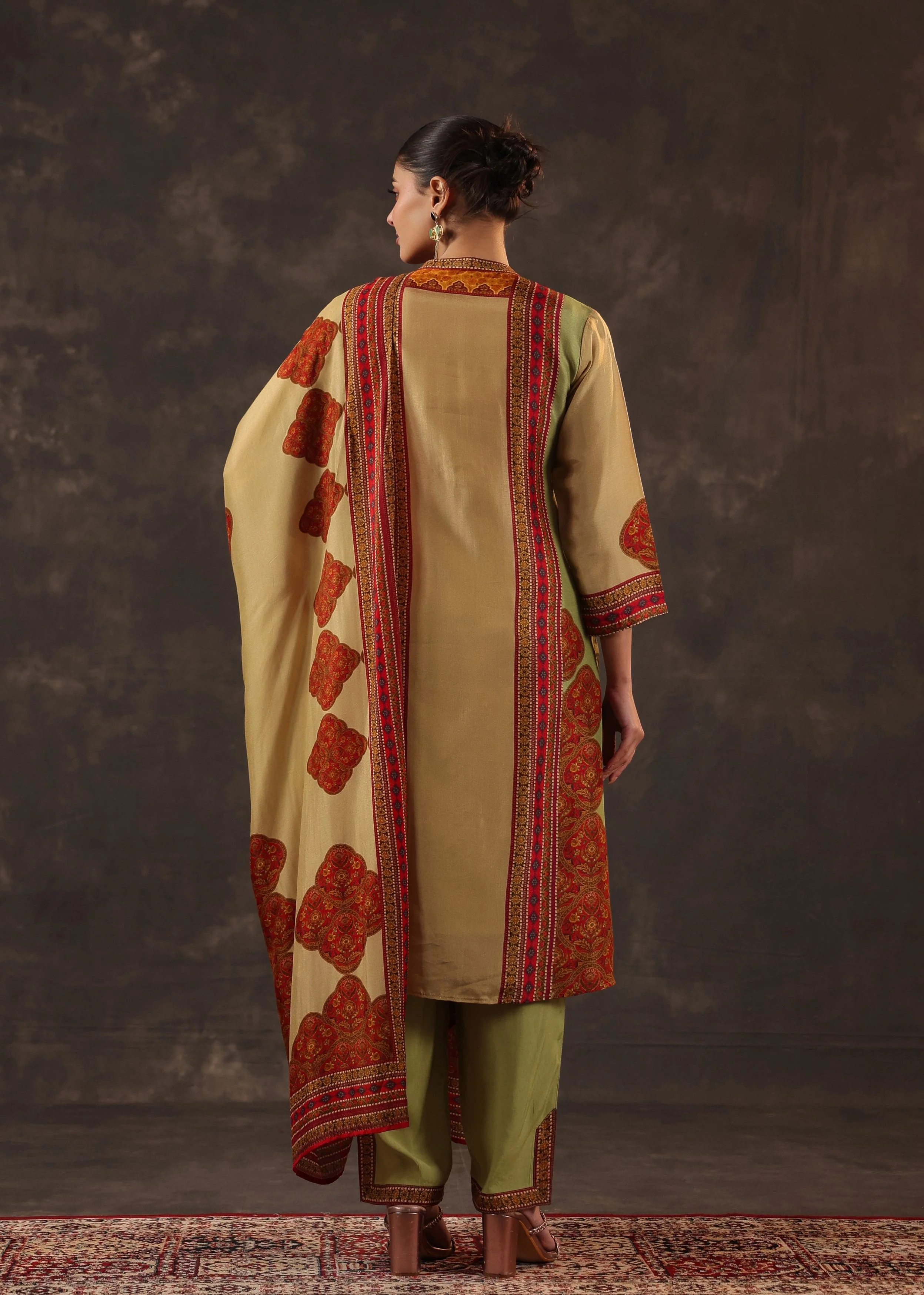 Garnet Gold Printed Premium Silk Pant Set - Image 5